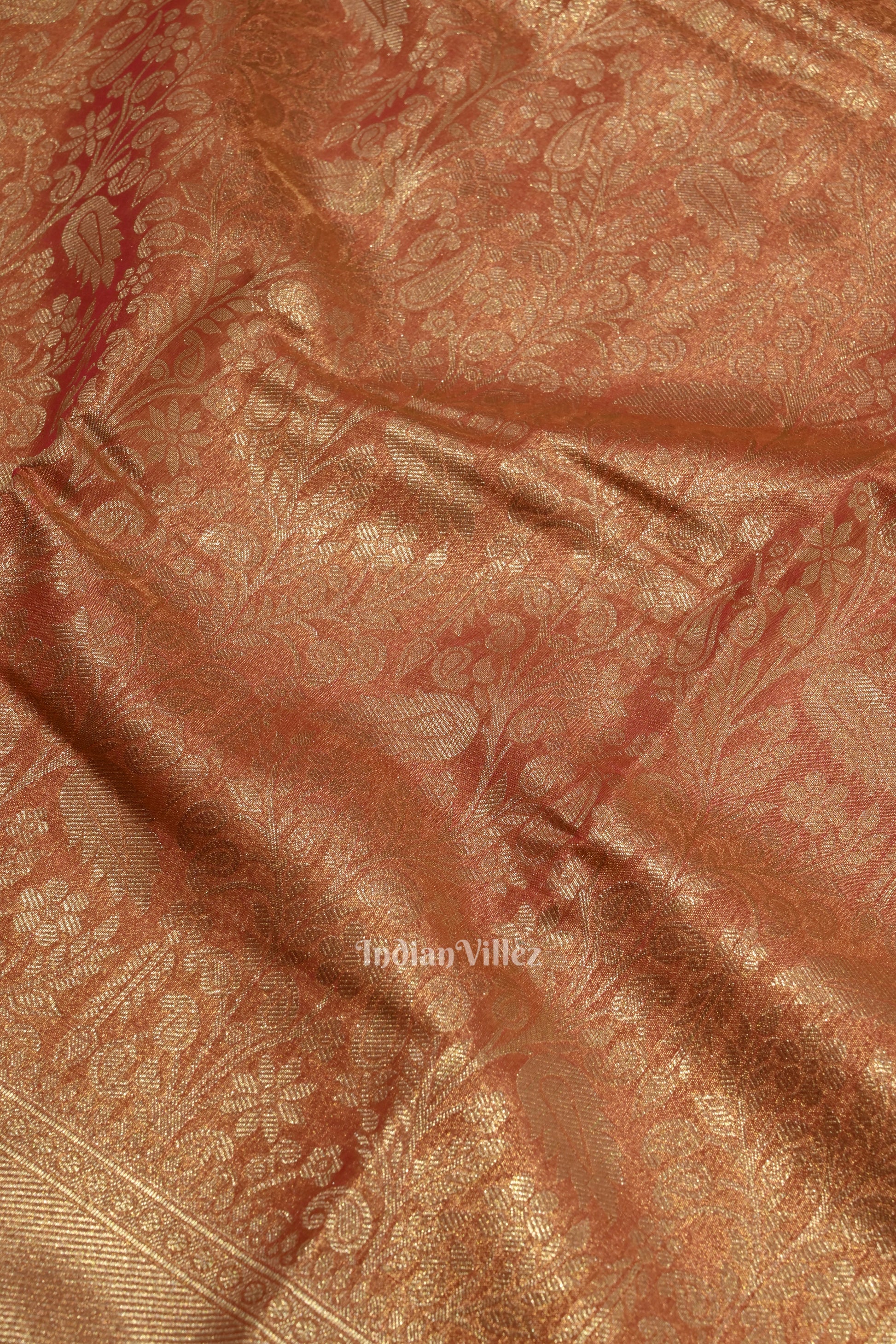 Peach Pure Kanjivaram Tissue Silk Saree