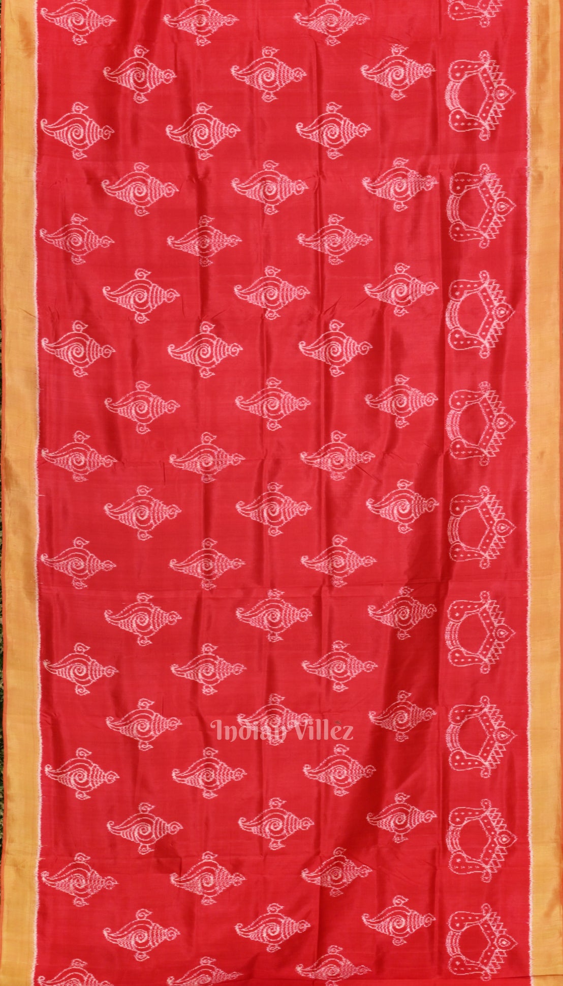 Red Mustard Yellow Sankha Contemporary Silk Saree 