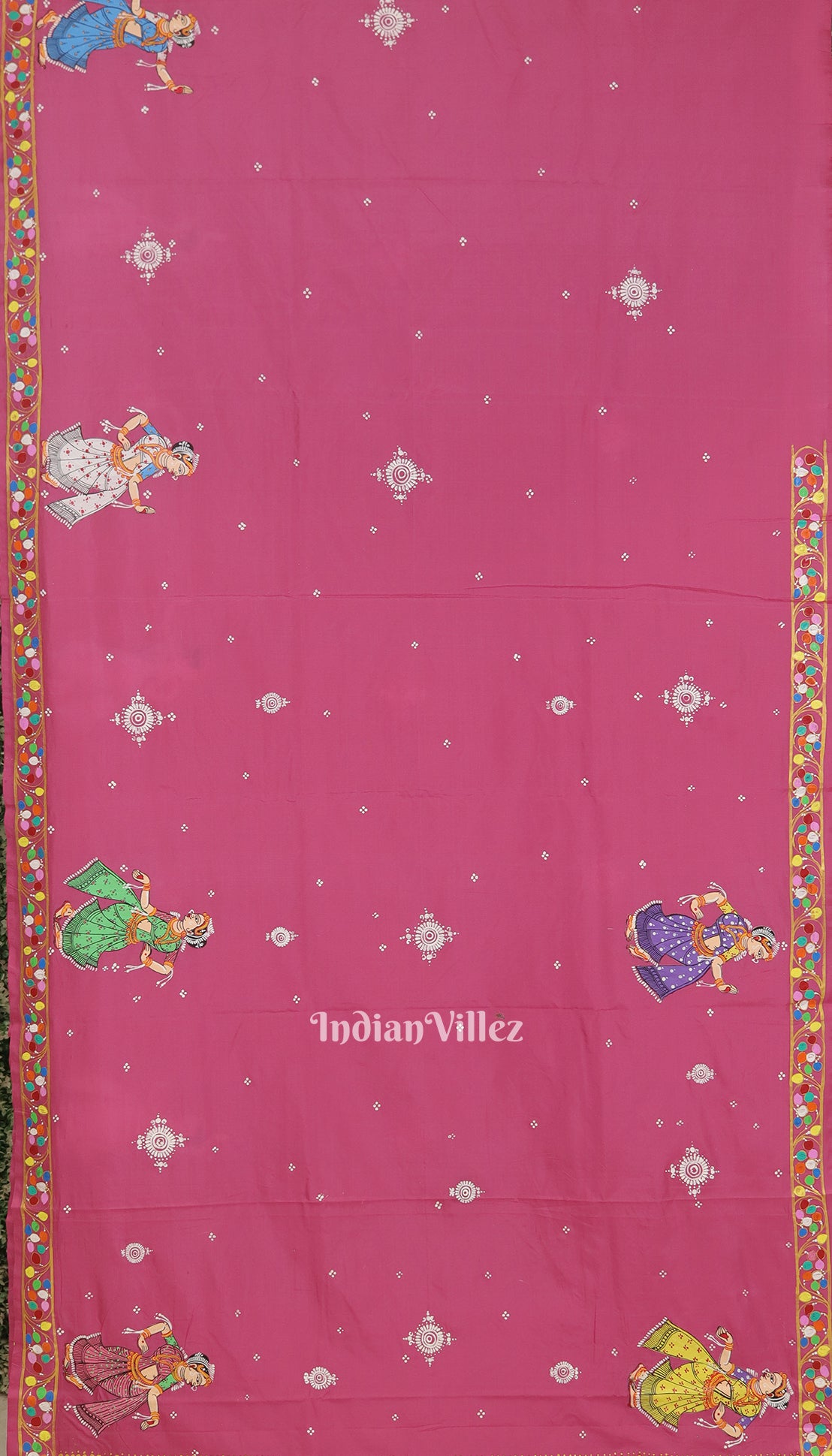 Pink Shree Siddhivinayak Ganapati Pattachitra Silk Saree