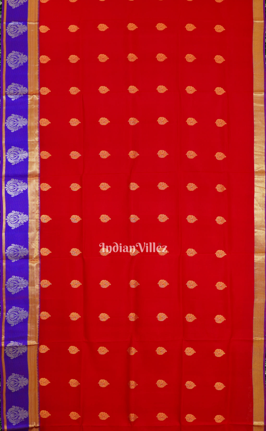 Red Blue Pure Kanjivaram Soft Silk Saree