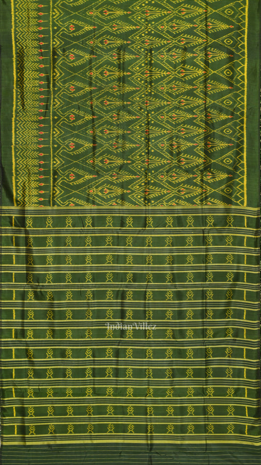 Green Combodian Ikat Contemporary Silk Saree 