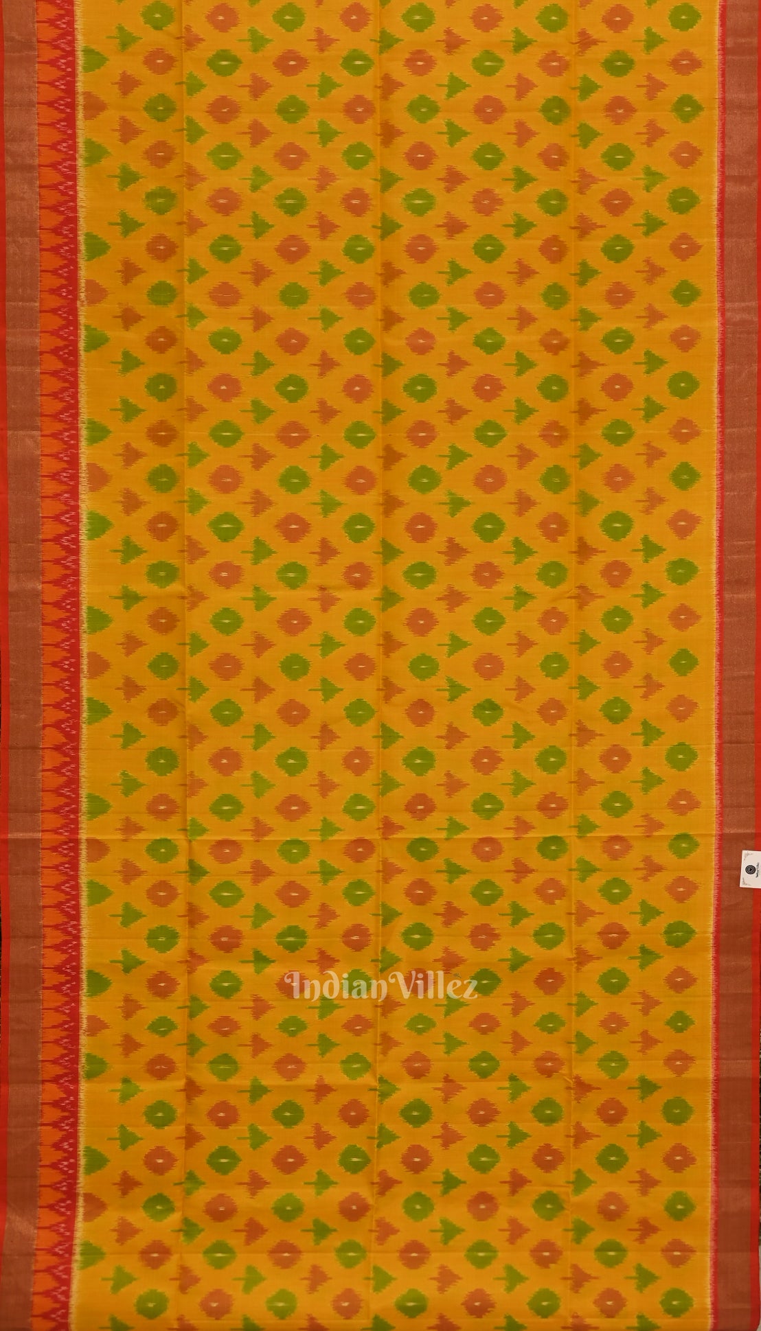 Yellow with Multicoloured Design Pochampally Ikat Silk Saree 