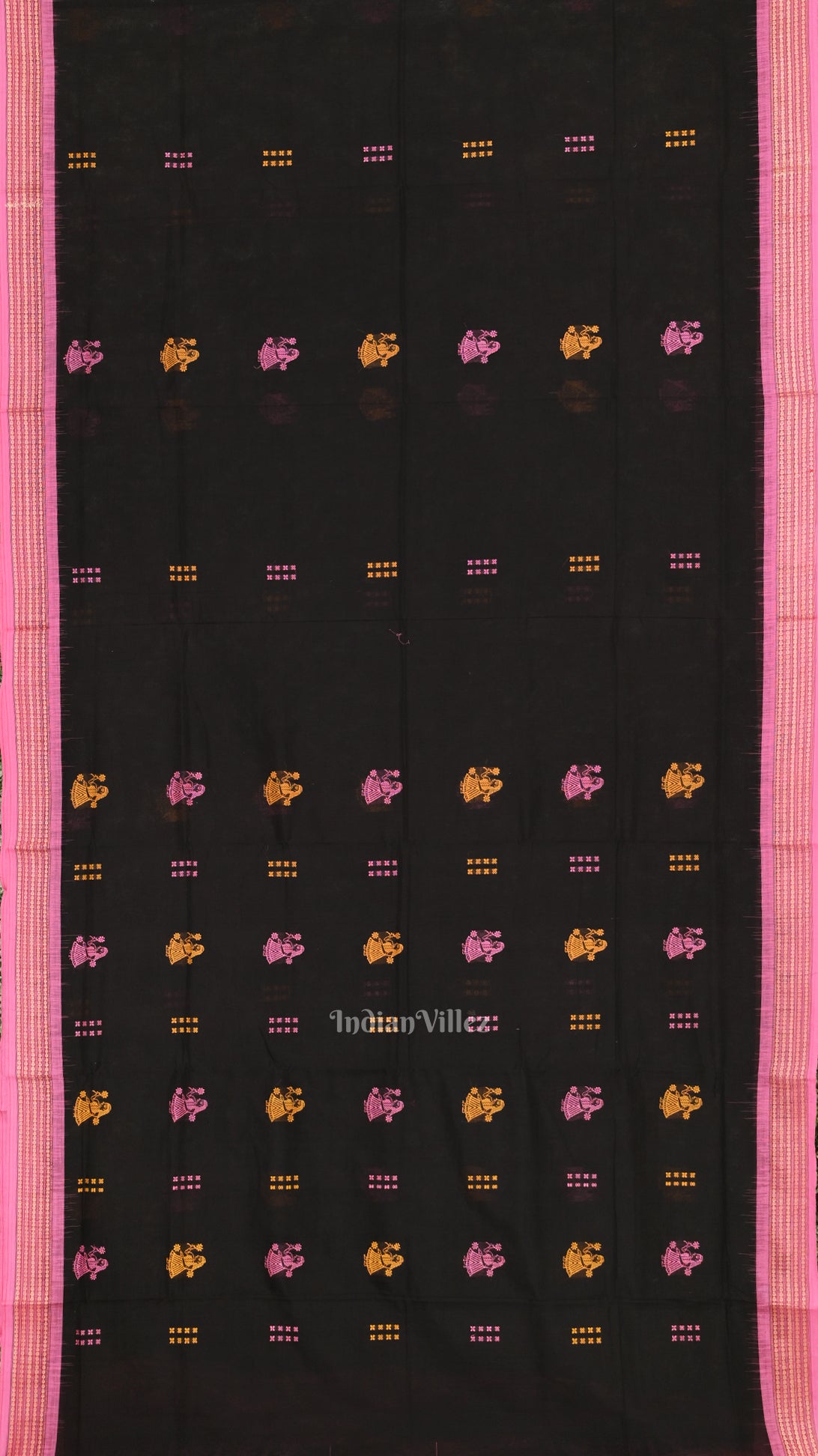 Black Pink Odisha Handloom Doll  Theme Bomkai Cotton Saree