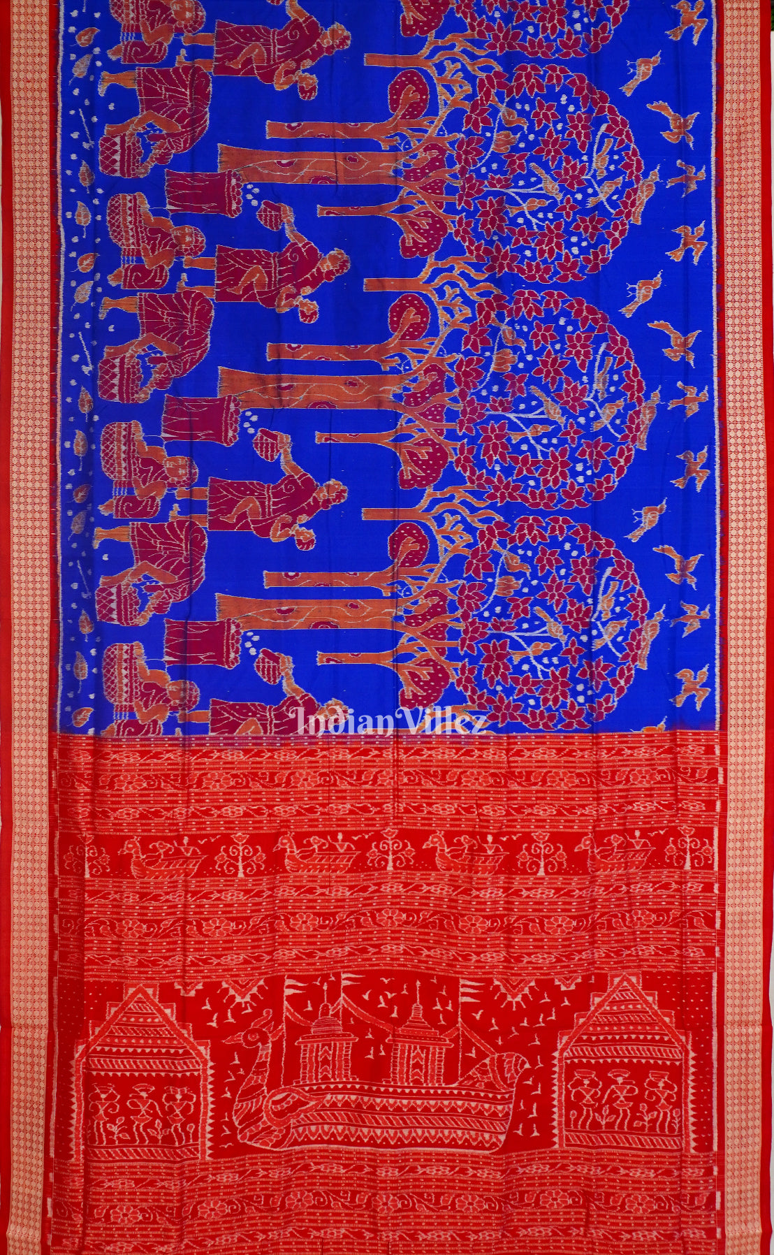 Red Blue Exclusive Sambalpuri Silk Saree