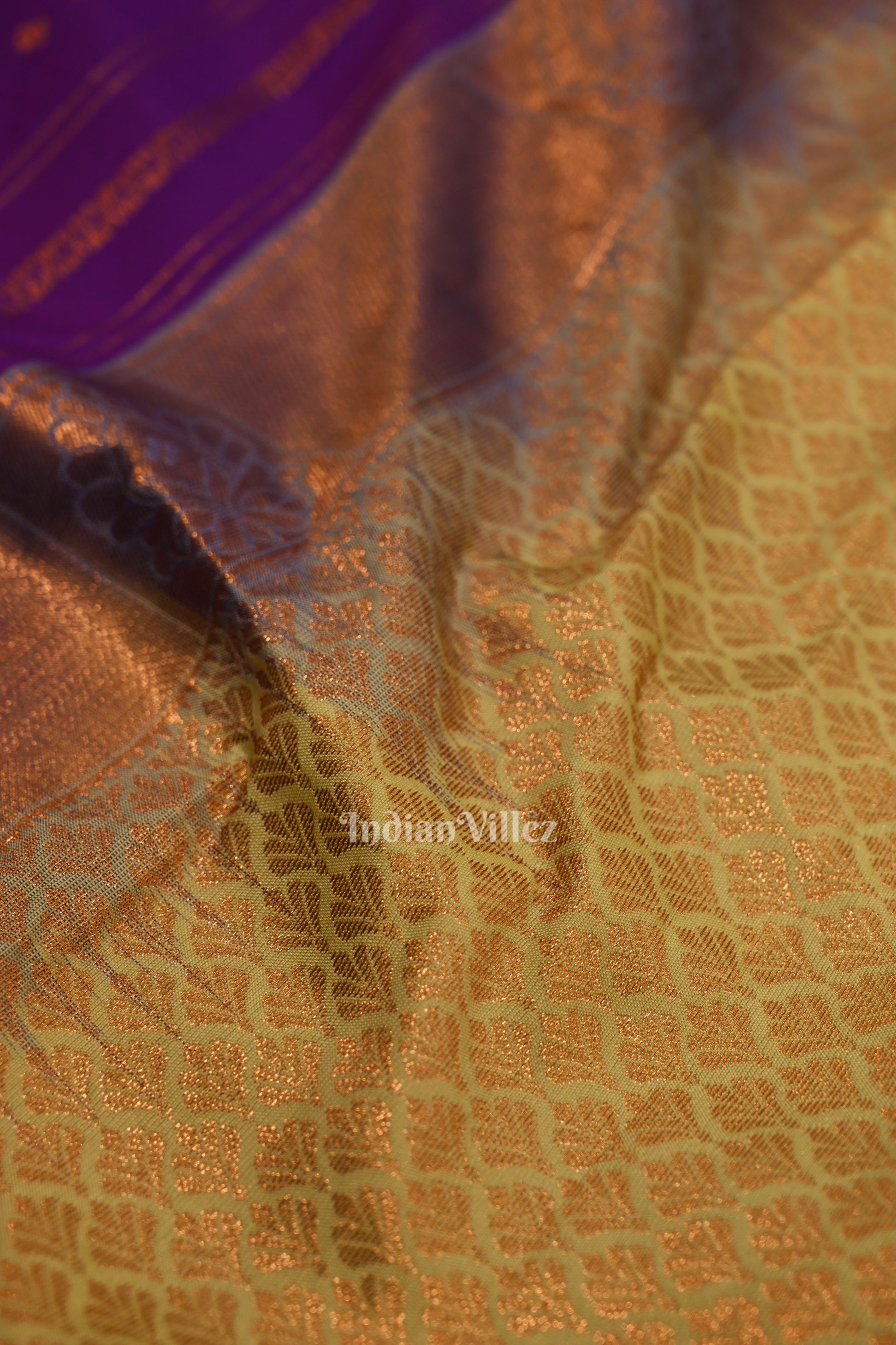 Violet  Bridal Brocade with Pista Border Kanjivaram Silk Saree