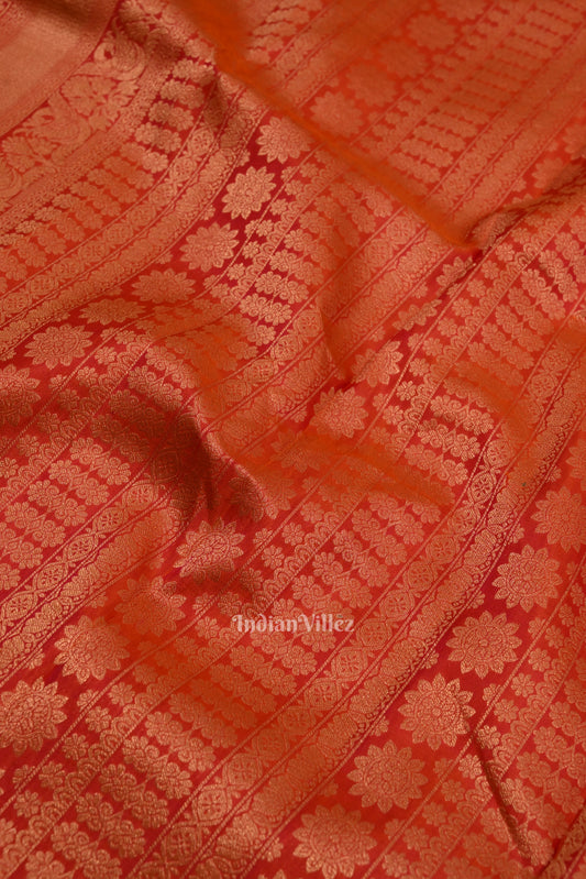 Orange Pink Dual Tone Pure Kanjivaram Silk Saree