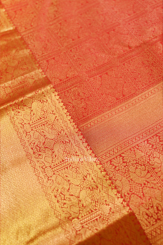 Red With Golden Pure Kanjivaram Silk Saree