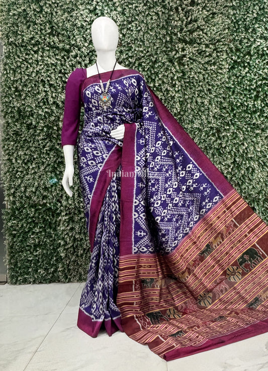 Russian Violet Border Tribal Contemporary Silk Saree