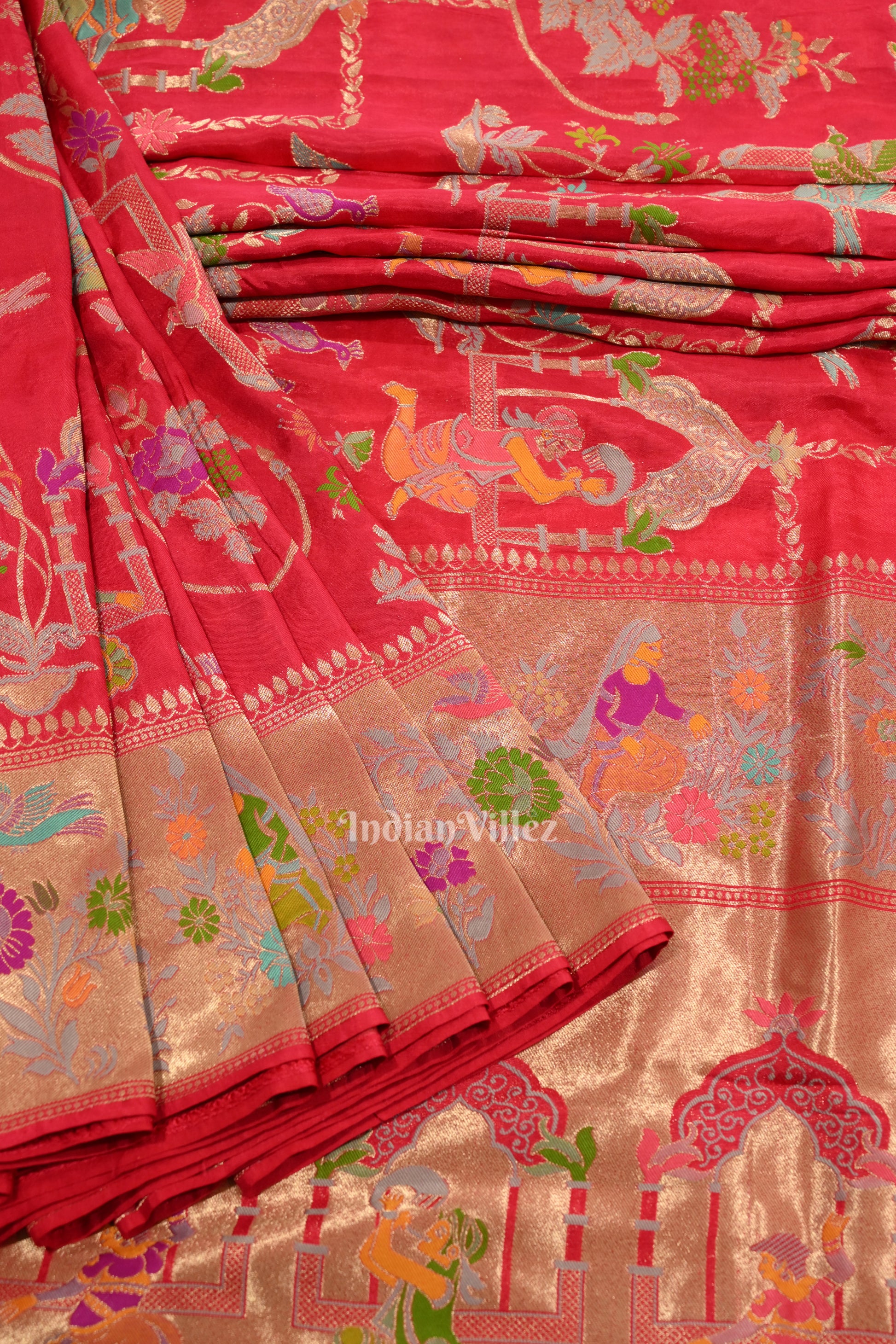 Bright Pink Tussar Banarasi Handloom Silk Saree