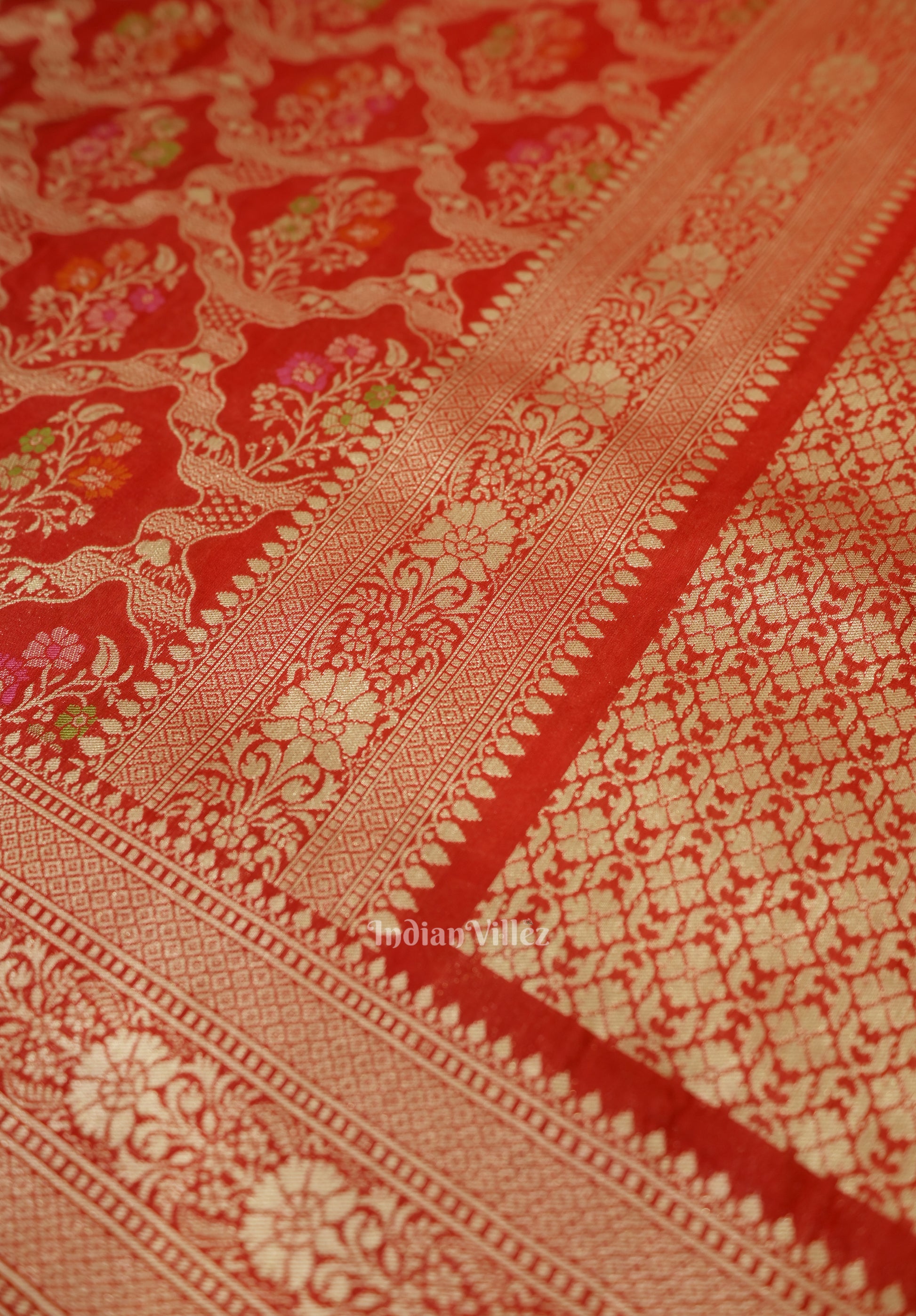 Red Meenakari Banarasi Katan Silk Saree