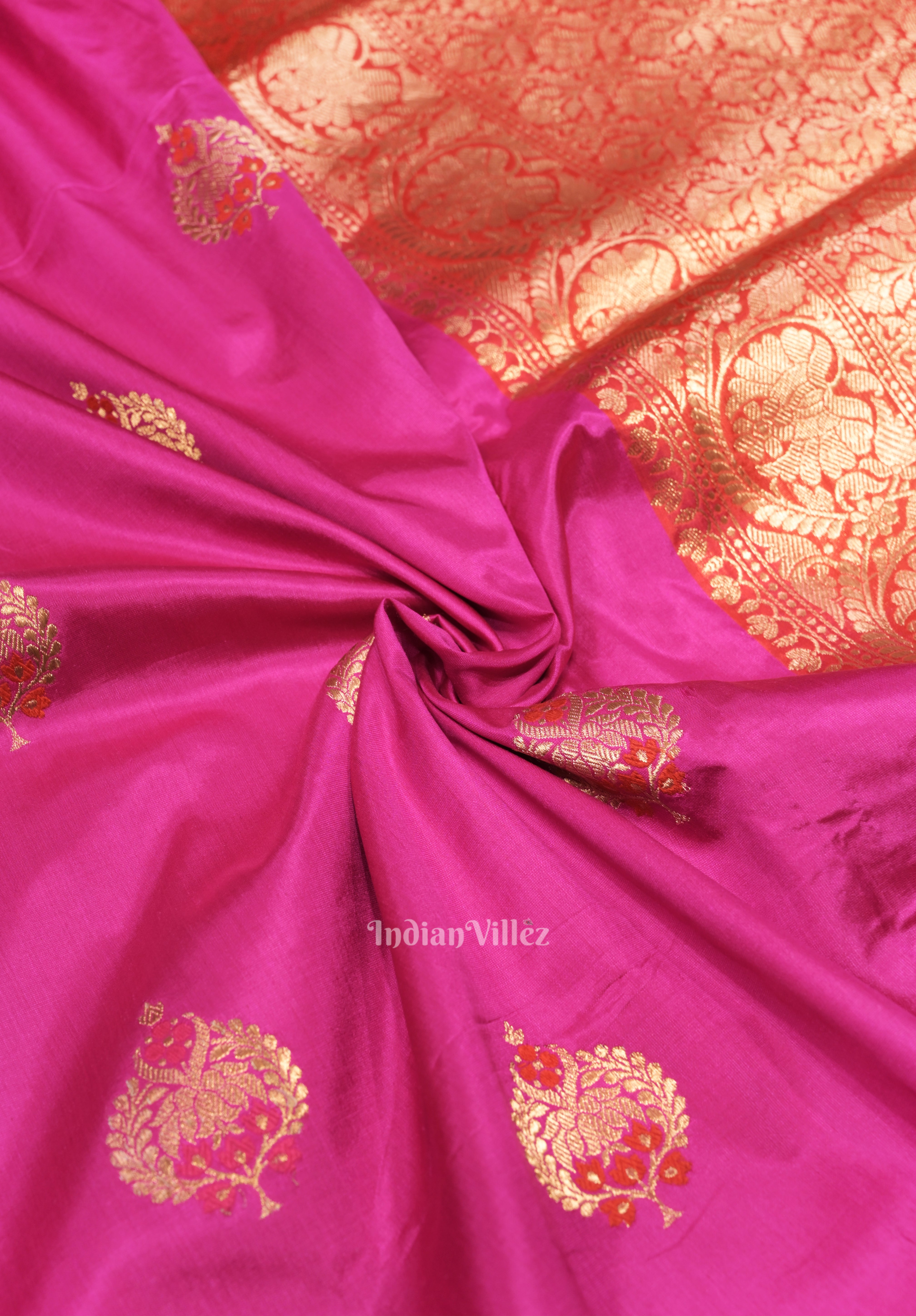 Rani Pink Designer Pure Banarasi Katan Silk Saree