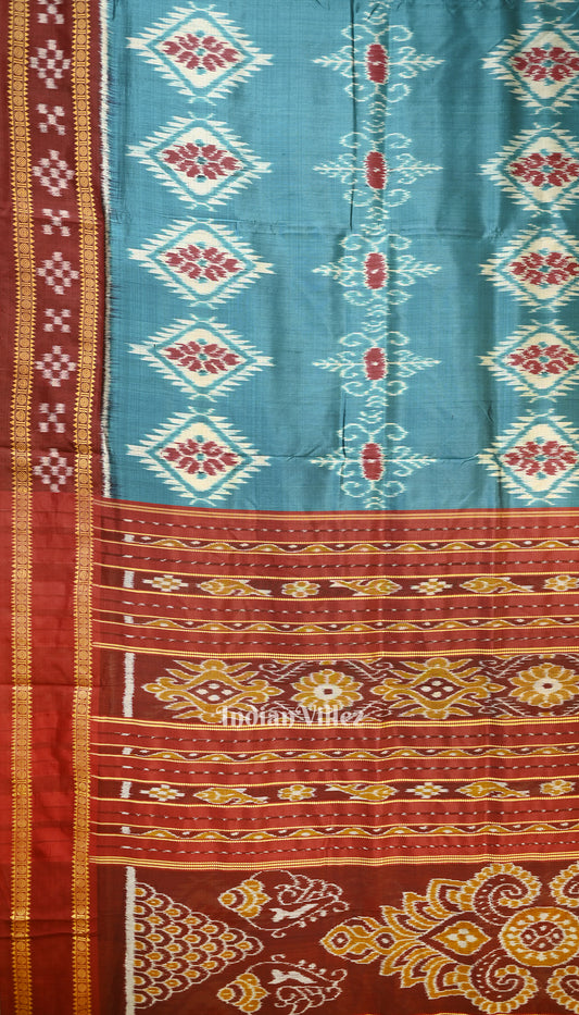 Blue Red Pasapalli Border Odisha Ikat Khandua Silk Saree