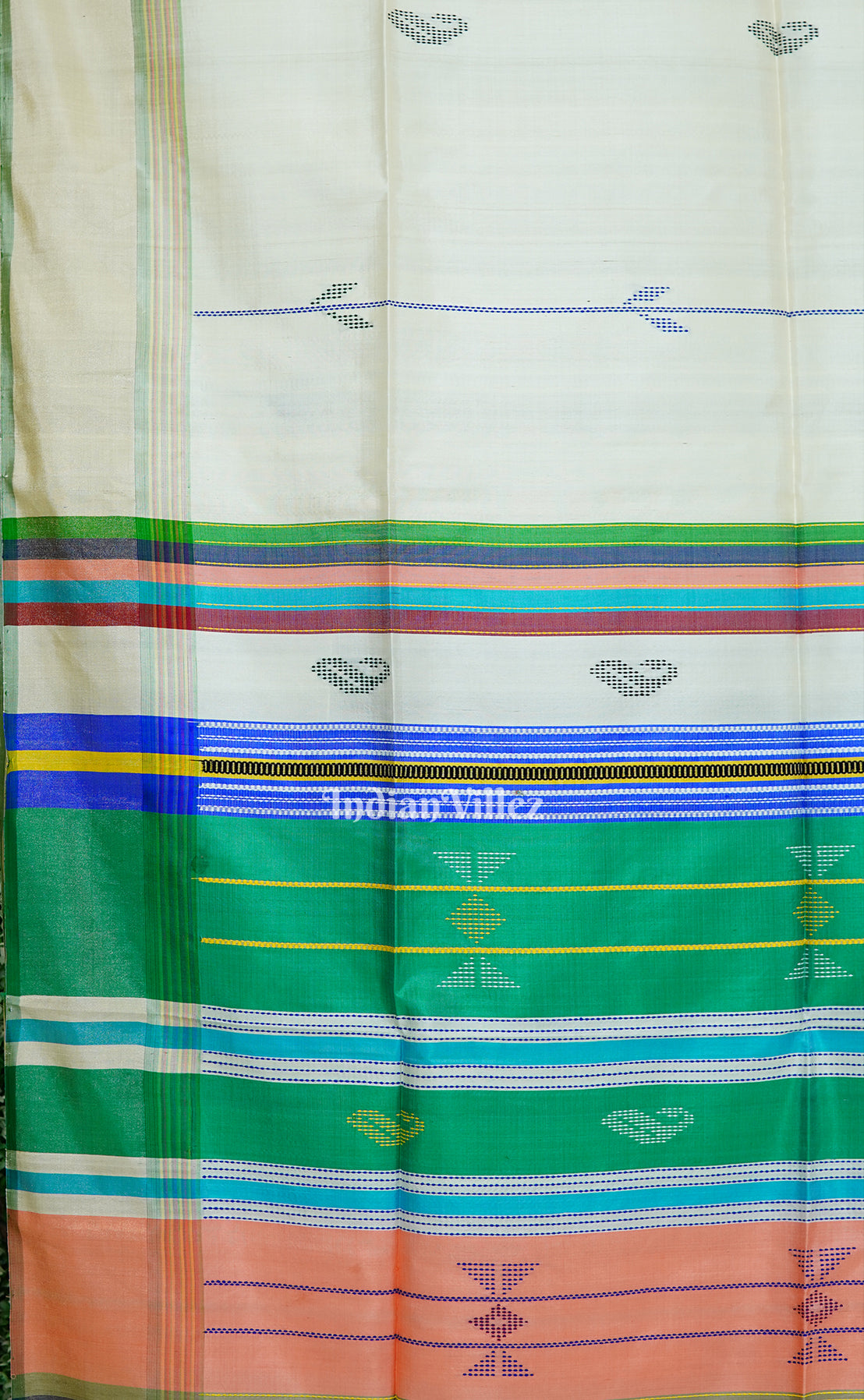 Cream With Multicolor Handwoven Soft Silk Saree 