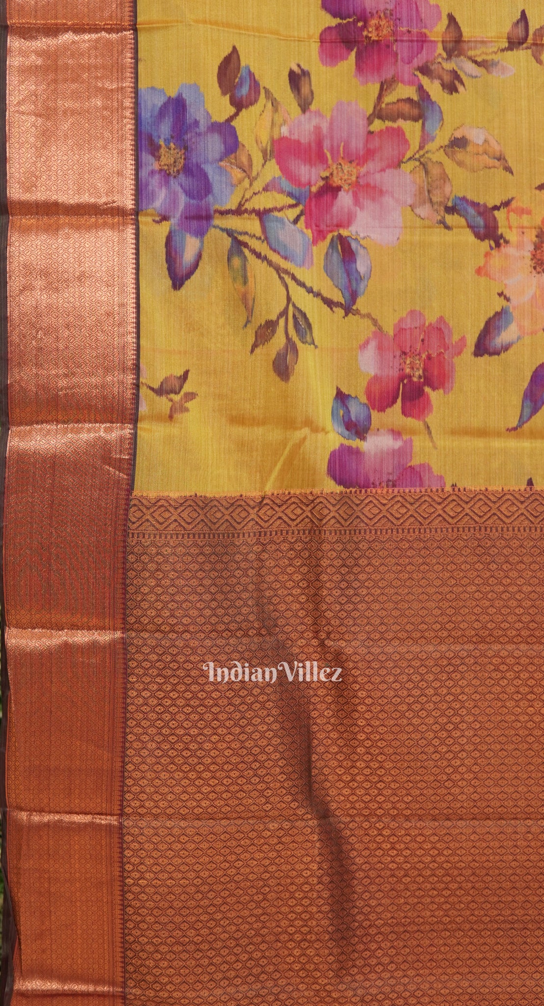 Yellow Floral Digital Print Kanjivaram Silk Saree