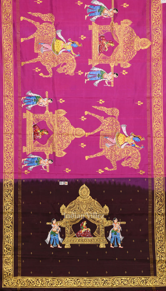 Coffee with Rani Pink Doli Barat /Palki Theme Pattachitra Silk Saree 