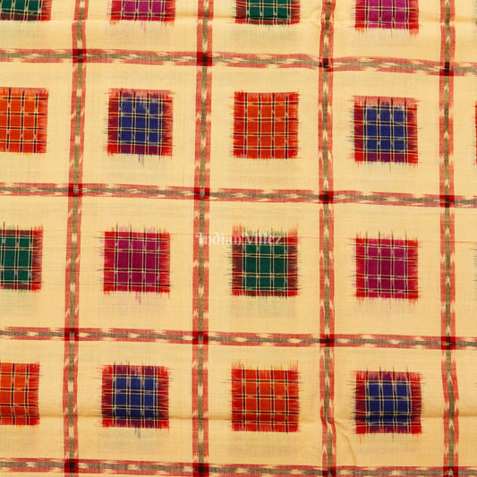 Exclusive Light Yellow Aswani Design Sambalpuri Ikat Cotton Fabric 