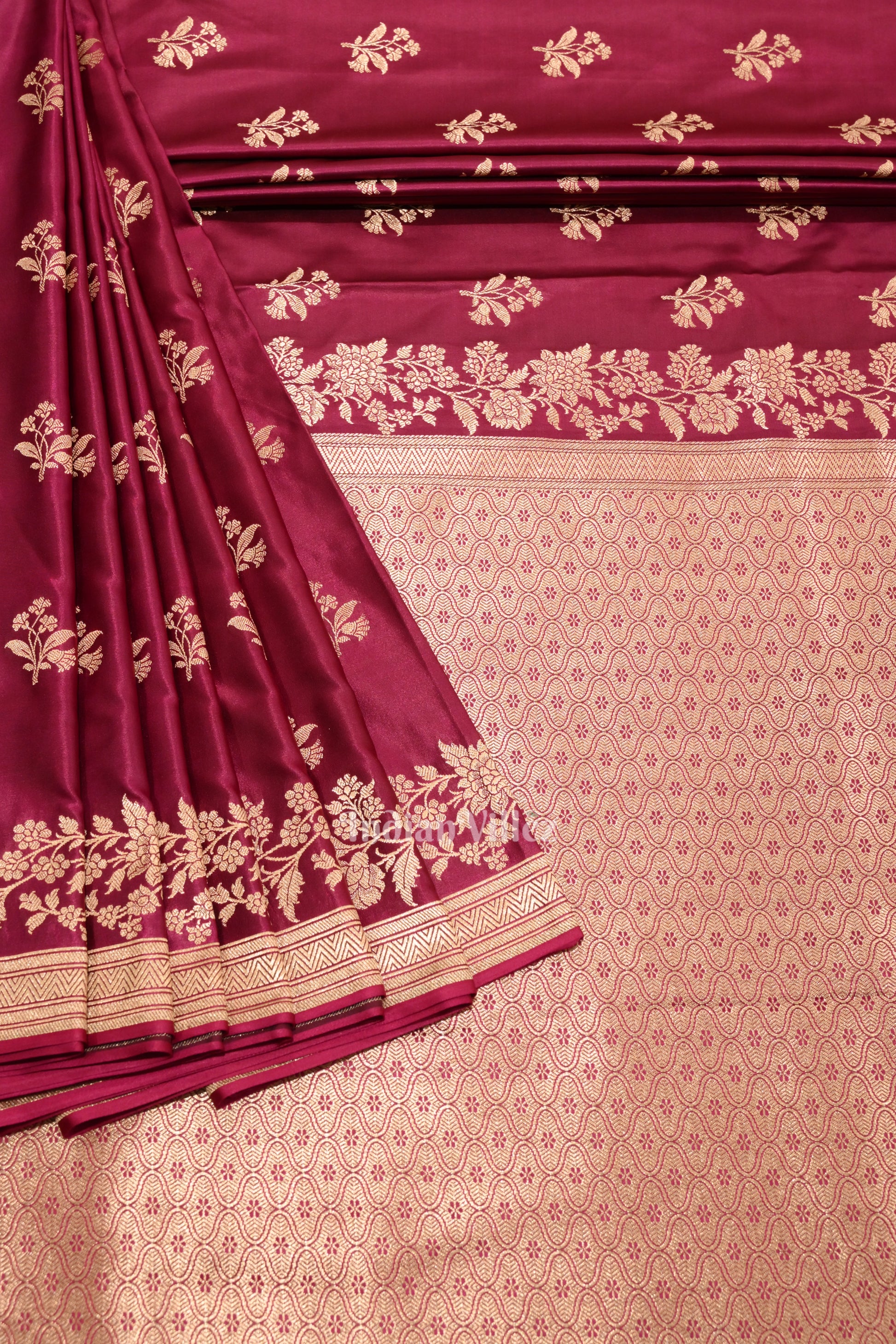 Authentic Magenta Pink Banarasi Mashru Silk Saree