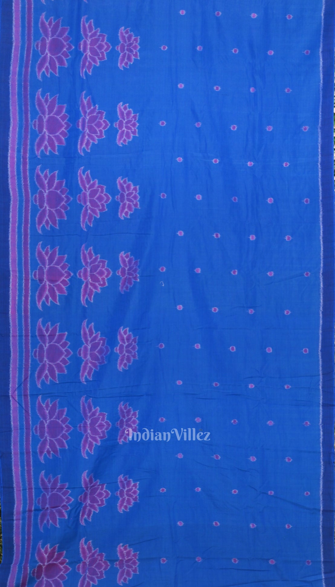 Sky Blue Lotus Pure Sambalpuri Cotton Saree