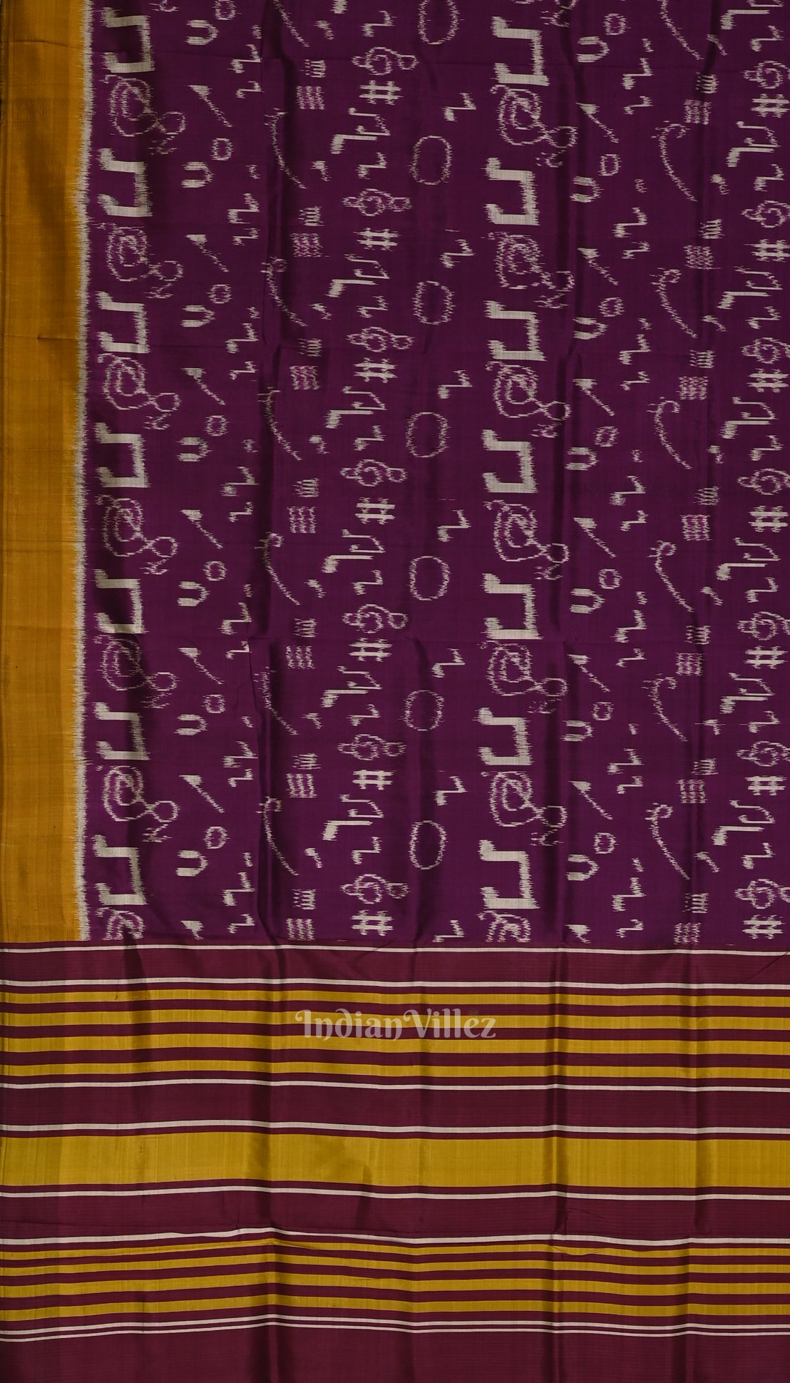 Purple with Mustard yellow Music Instrumental Theme Ikat Silk Saree