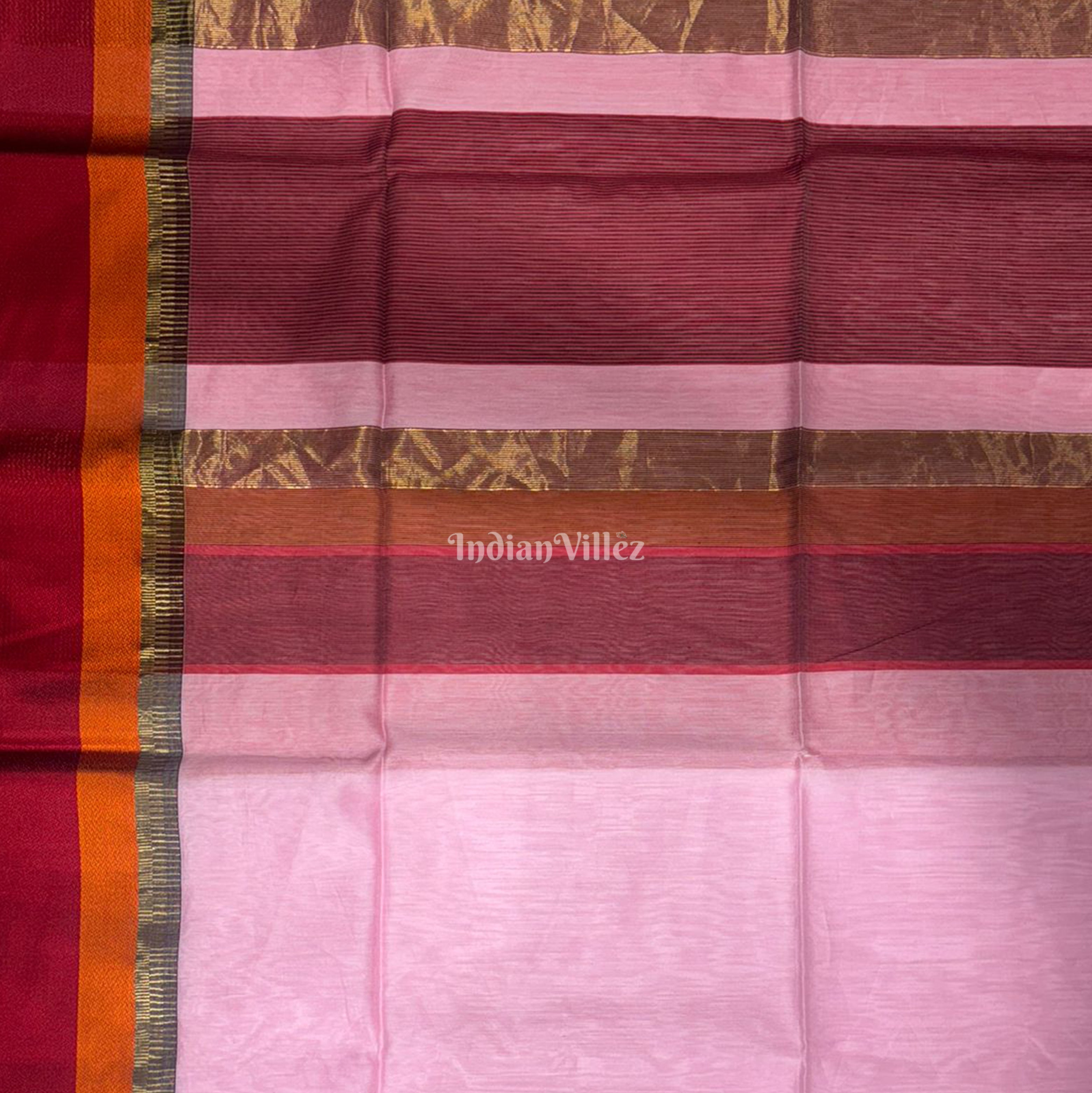 Light Pink Maheshwari Handloom Cotton*Silk Saree