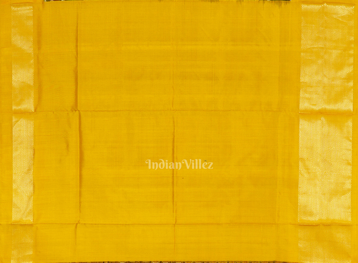 Black Yellow Nature Wildlife Design Pochampally Ikat Silk Saree