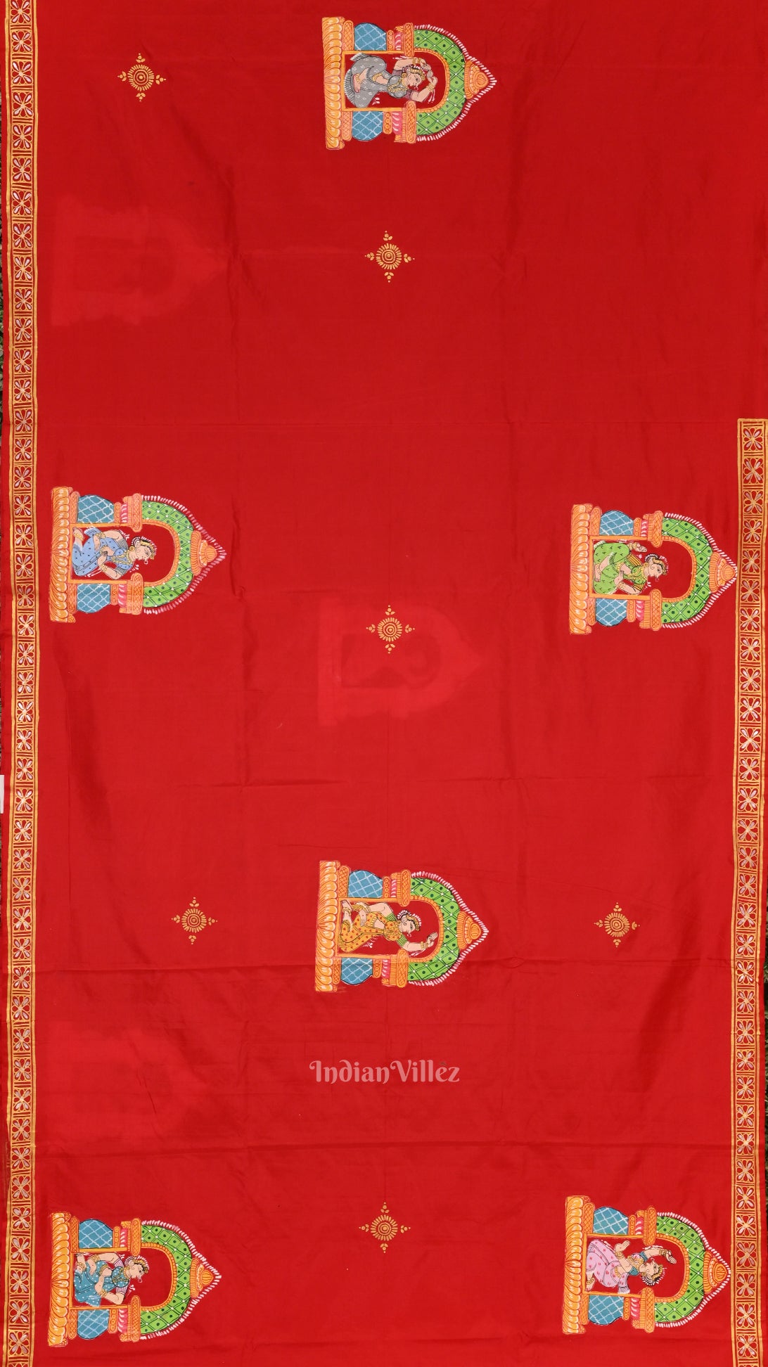 Red Elephant Nartaki Pattachitra Pure Silk Saree