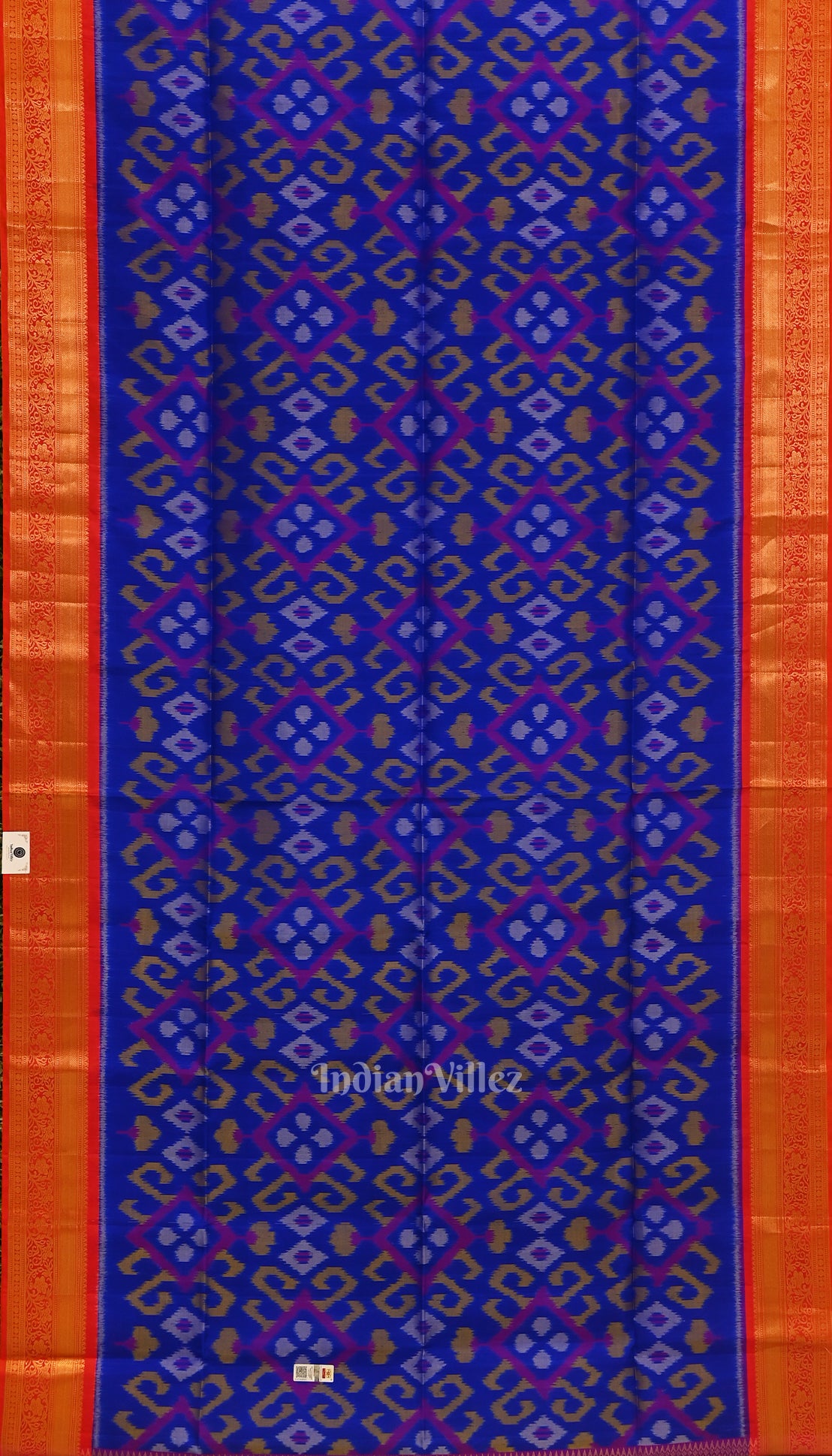 Royal Blue with Red Border Pochampally Ikat Silk Saree 