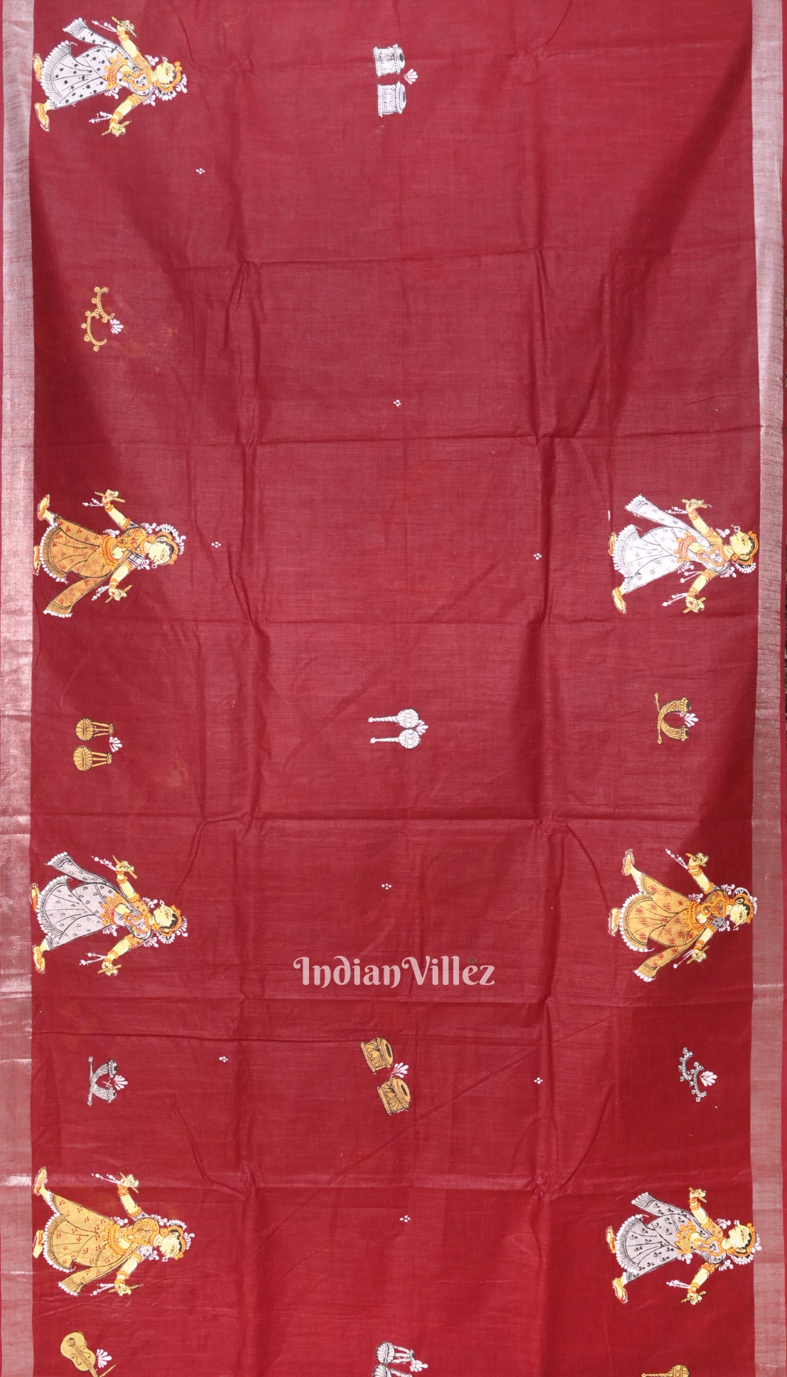 Maroon Nartaki Theme Hand-Painted Pattachitra Saree