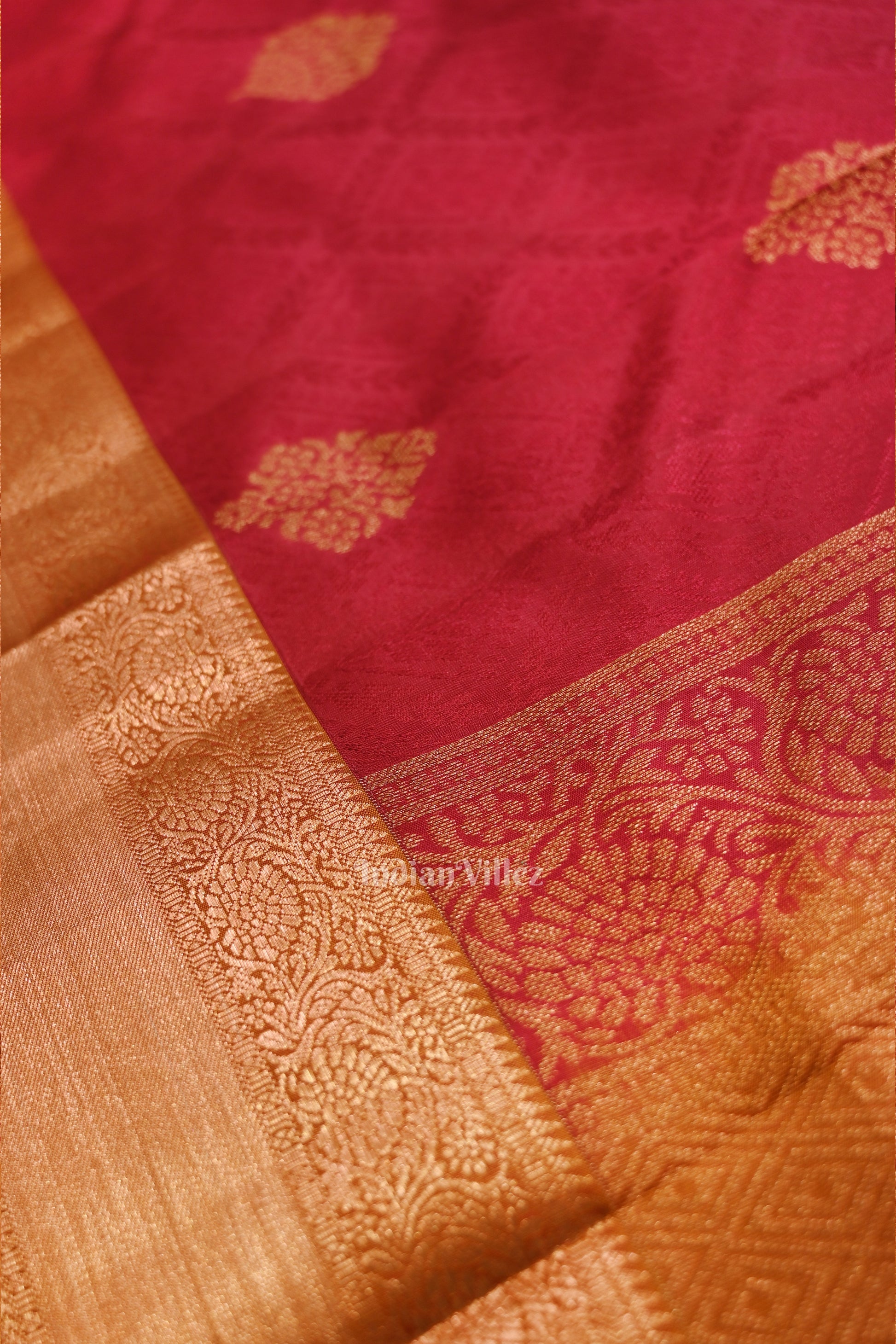 Cherry Red Pure Kanjivaram Silk Saree with Zari Brocade