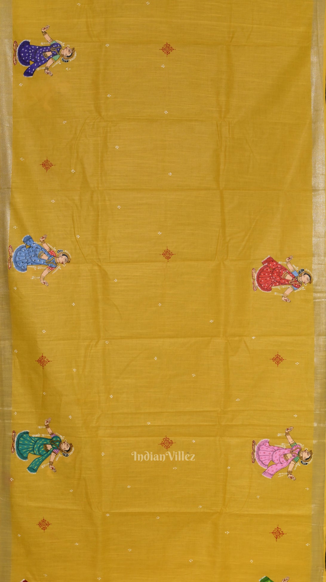 Yellow Doli Barat Theme Hand-Painted Pattachitra Saree