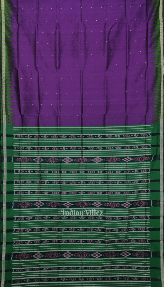 Purple Green Single Butta Design Odisha Ikat Bomkai Silk Saree