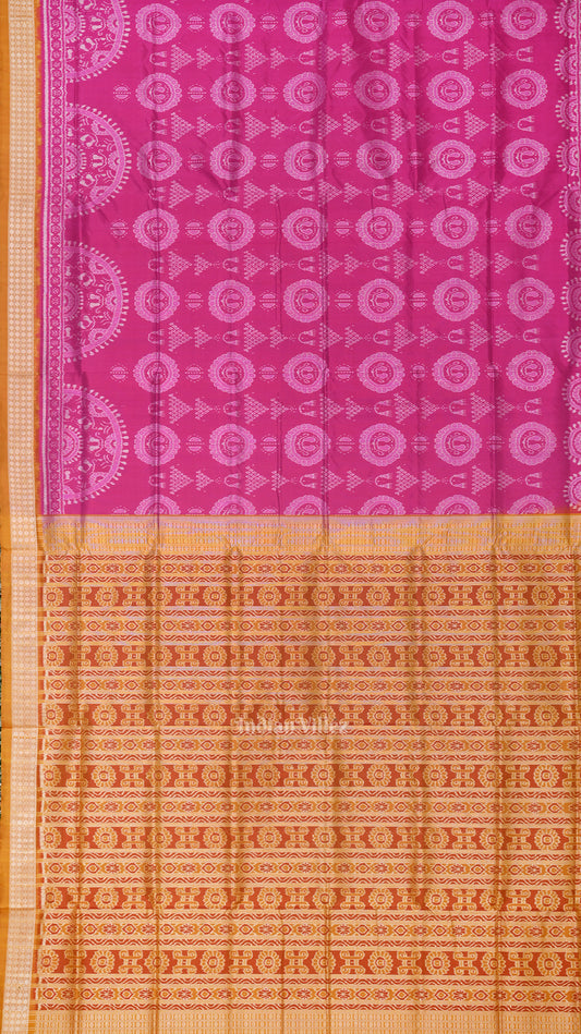 Rani Pink with Mustard Yellow Jhoti Design Sambalpuri Silk Saree