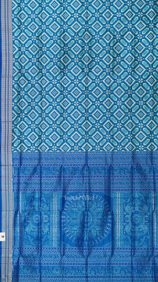 Aqua Blue White Pasapali Sambalpuri Silk Saree