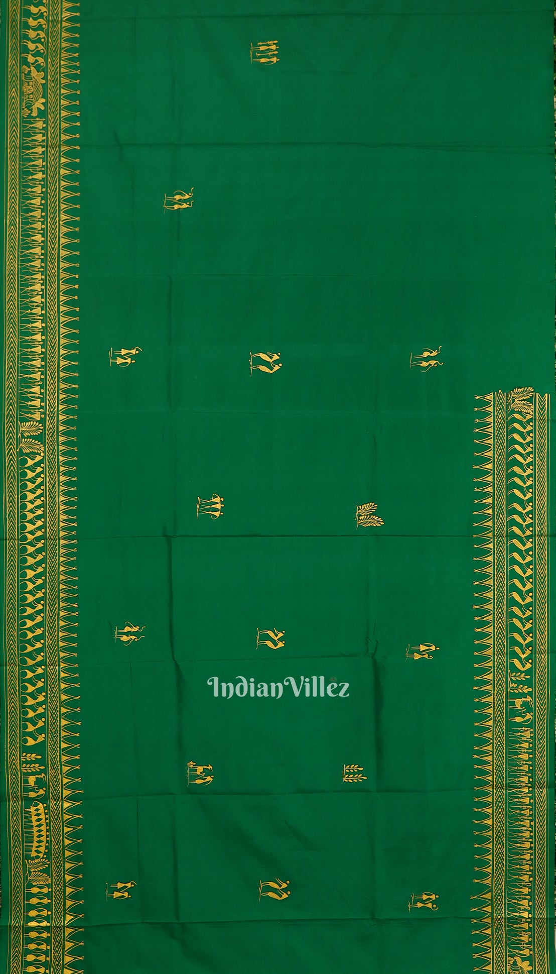 Green Tribal Theme Pattachitra Silk Saree