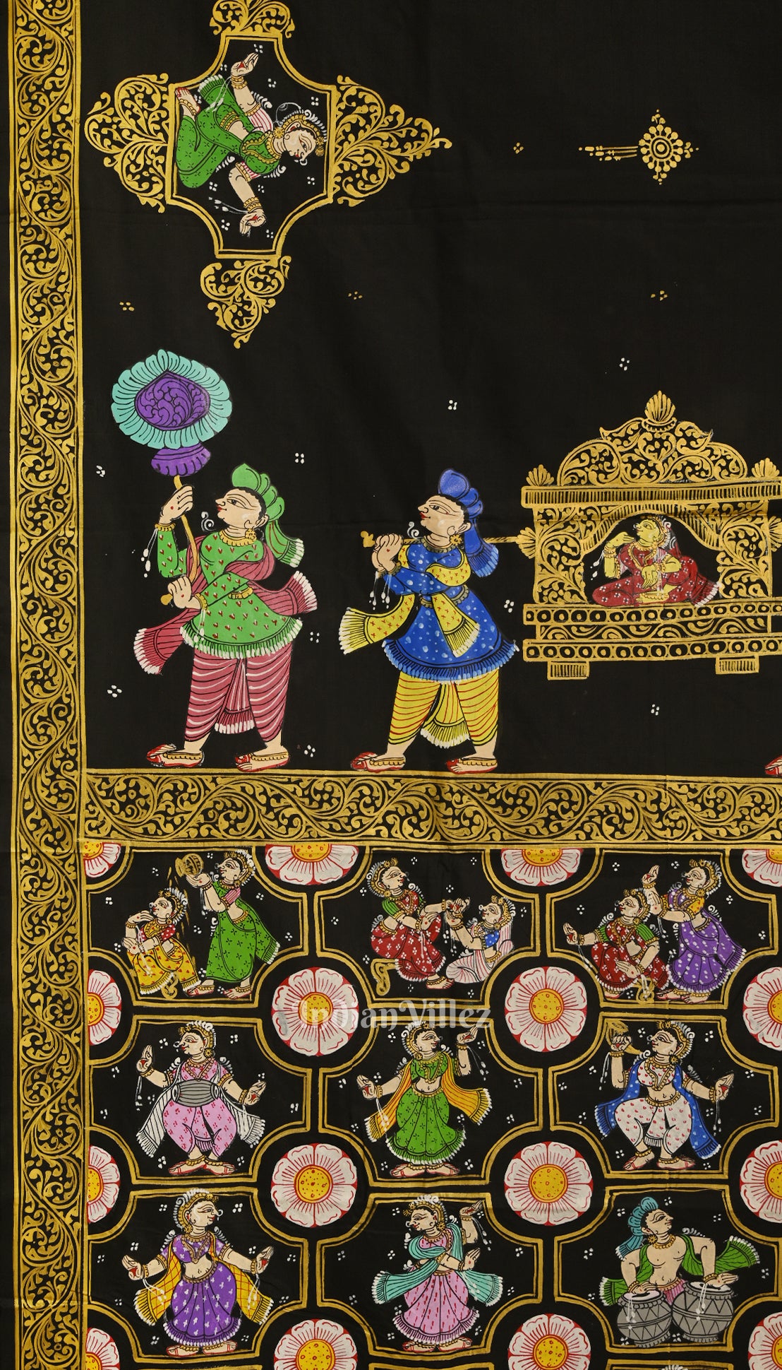 Black Doli Barat & Nartaki Theme Hand-Painted Pattachitra Saree