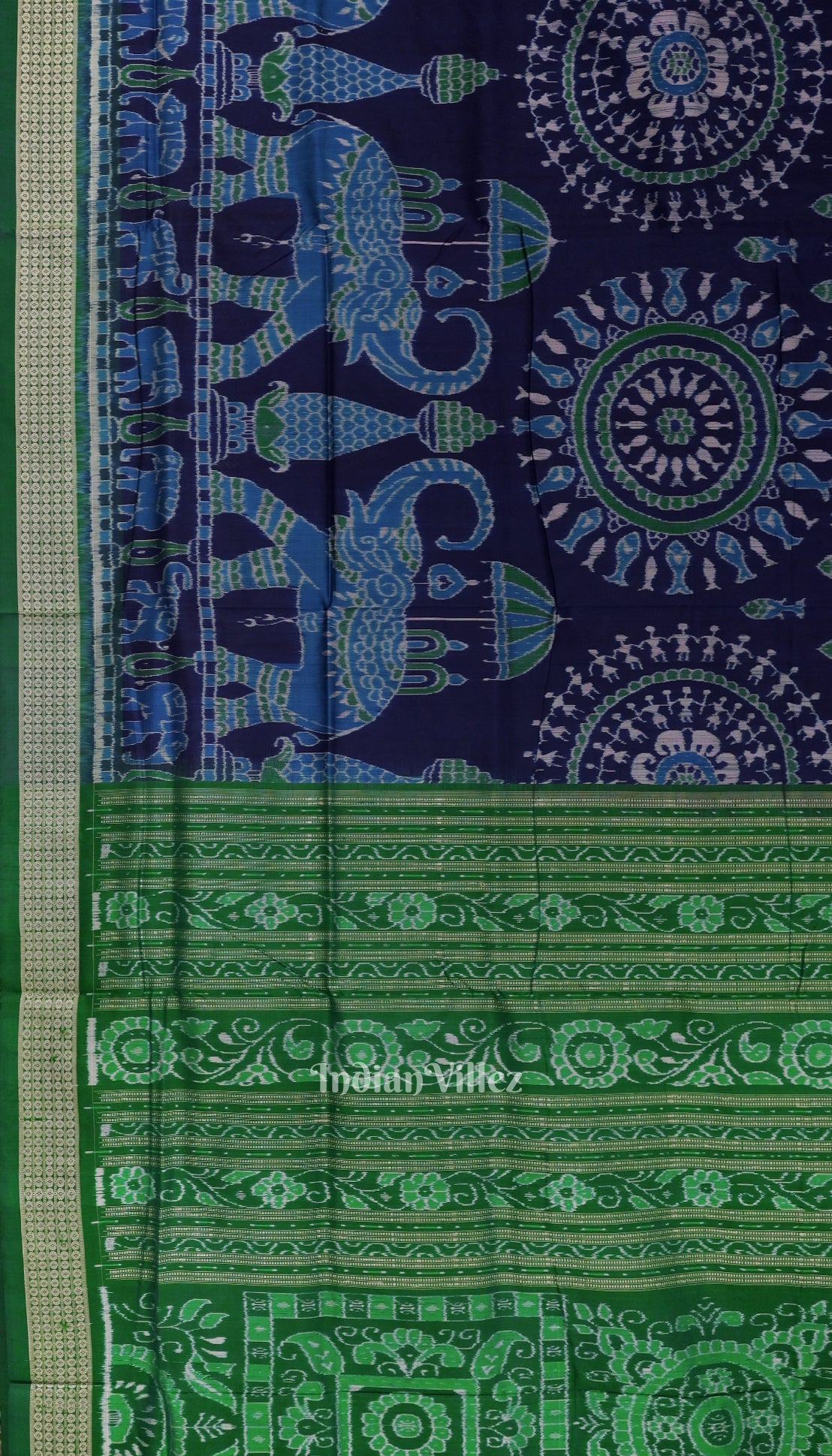 Navy Blue Fish Motif Odisha Ikat Sambalpuri Silk Saree