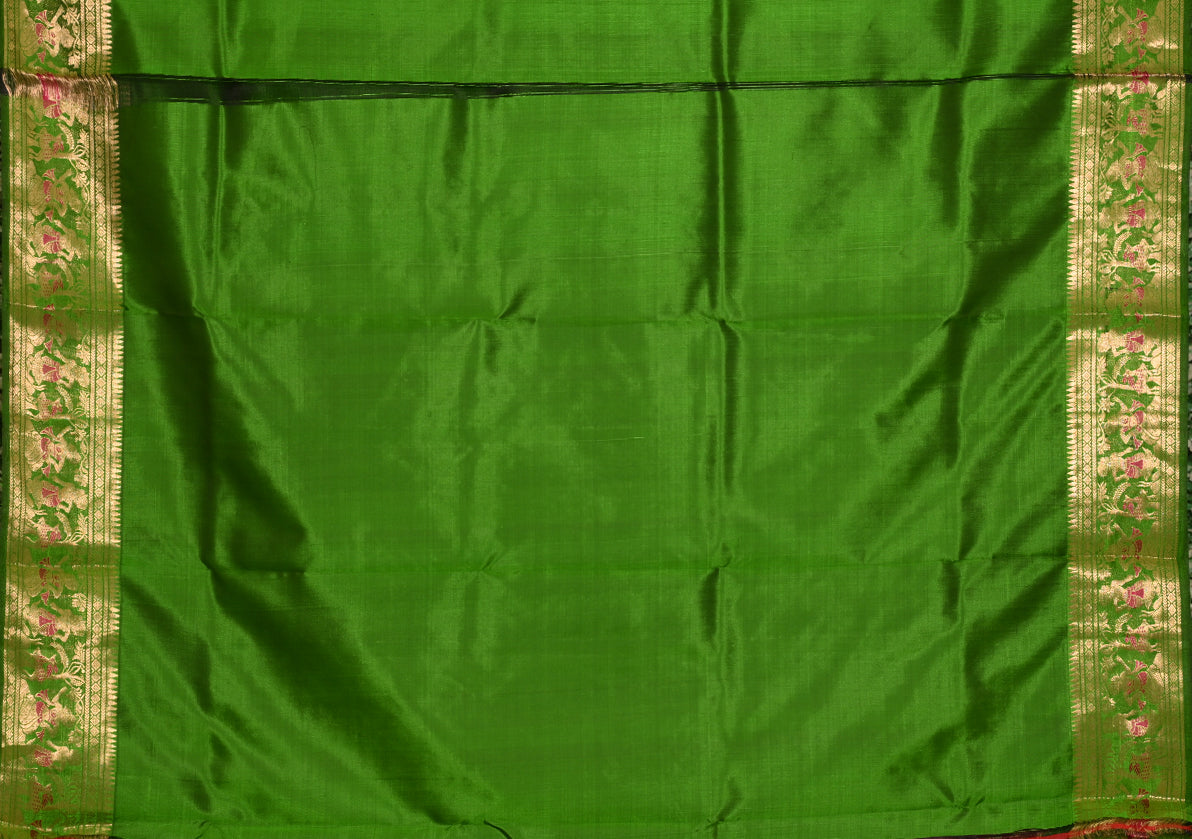 Dark green Handwoven Baluchari Silk Saree