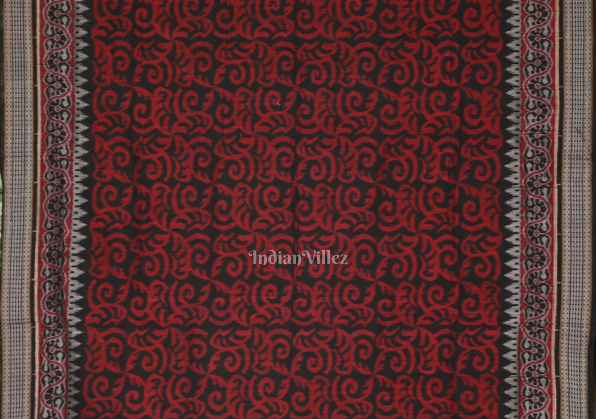 Black Maroon Floral Theme Sambalpuri Ikat Cotton Saree