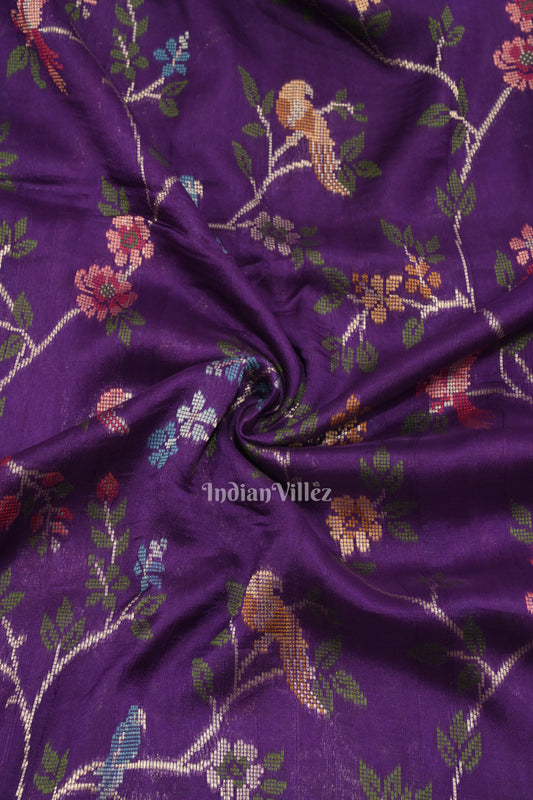 Violet Tussar with Silver Border Banarasi Silk Saree with Tassels