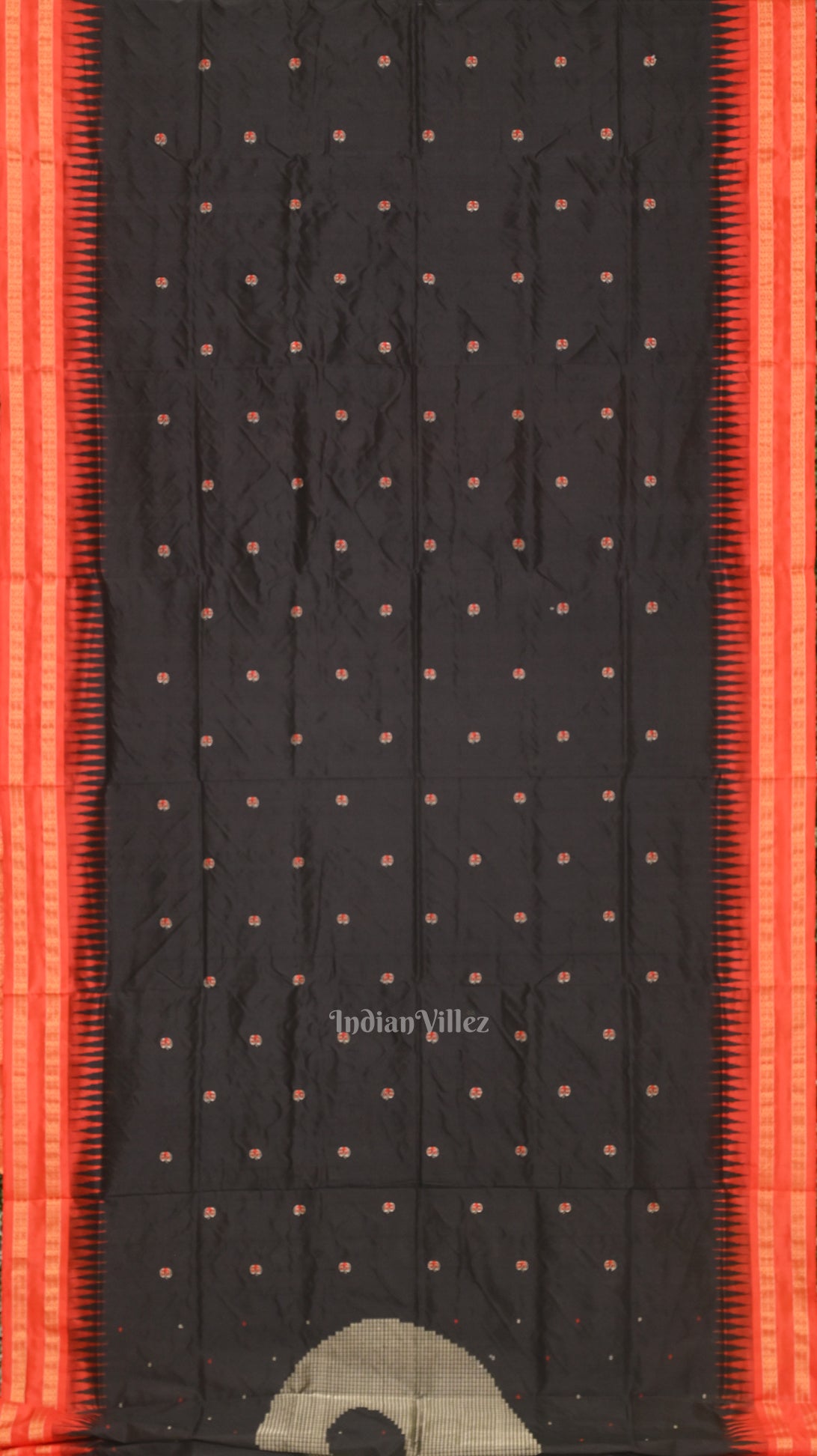 Dark Black Buti Design Bomkai Sambalpuri Silk saree 