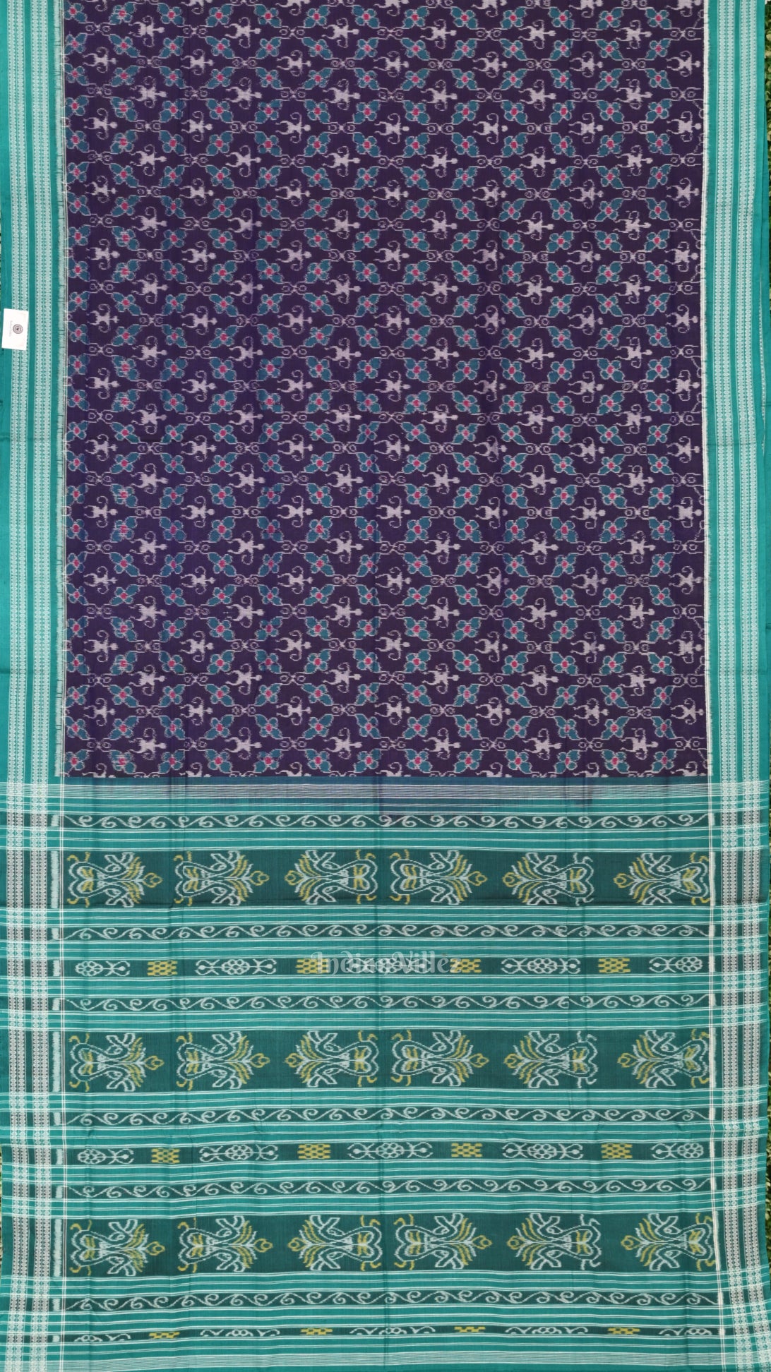 Blue Green Tribal Theme Odisha Sambalpuri Pure Cotton Saree