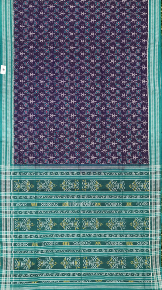 Blue Green Tribal Theme Odisha Sambalpuri Pure Cotton Saree