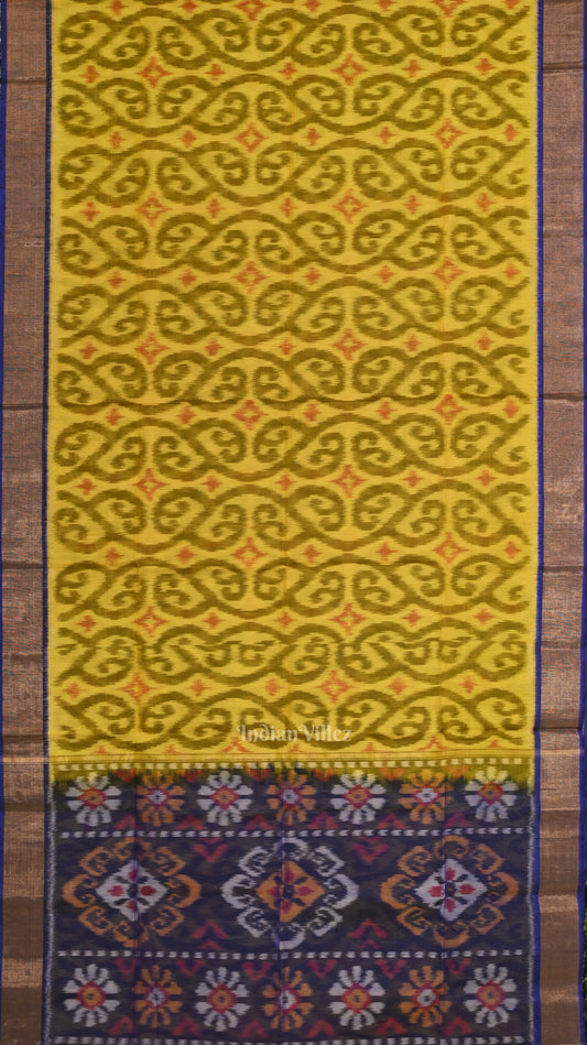 Yellow Blue Pochampally Ikat Sico (Silk & Cotton) Saree with Zari Border 