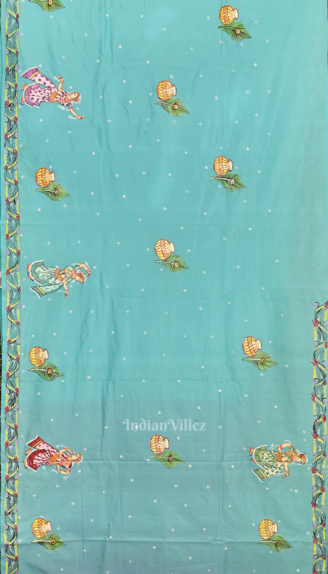 Baby Pink With Copper Sulphate Radha Krishna Pattachitra Saree 