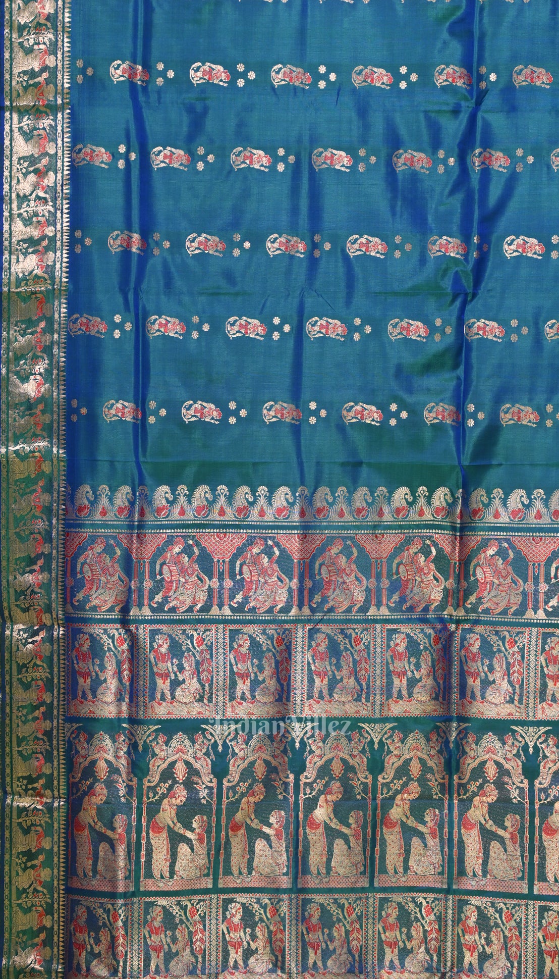 Peacock blue Handwoven Baluchari Silk Saree 