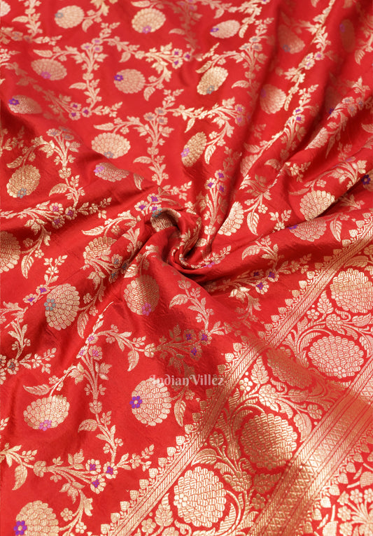 Red Meenakari Banarasi Katan Silk Saree