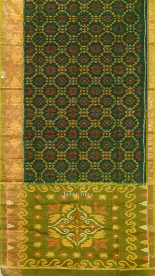 Green  Pochampally Ikat Sico (Silk & Cotton) Saree with Zari Border