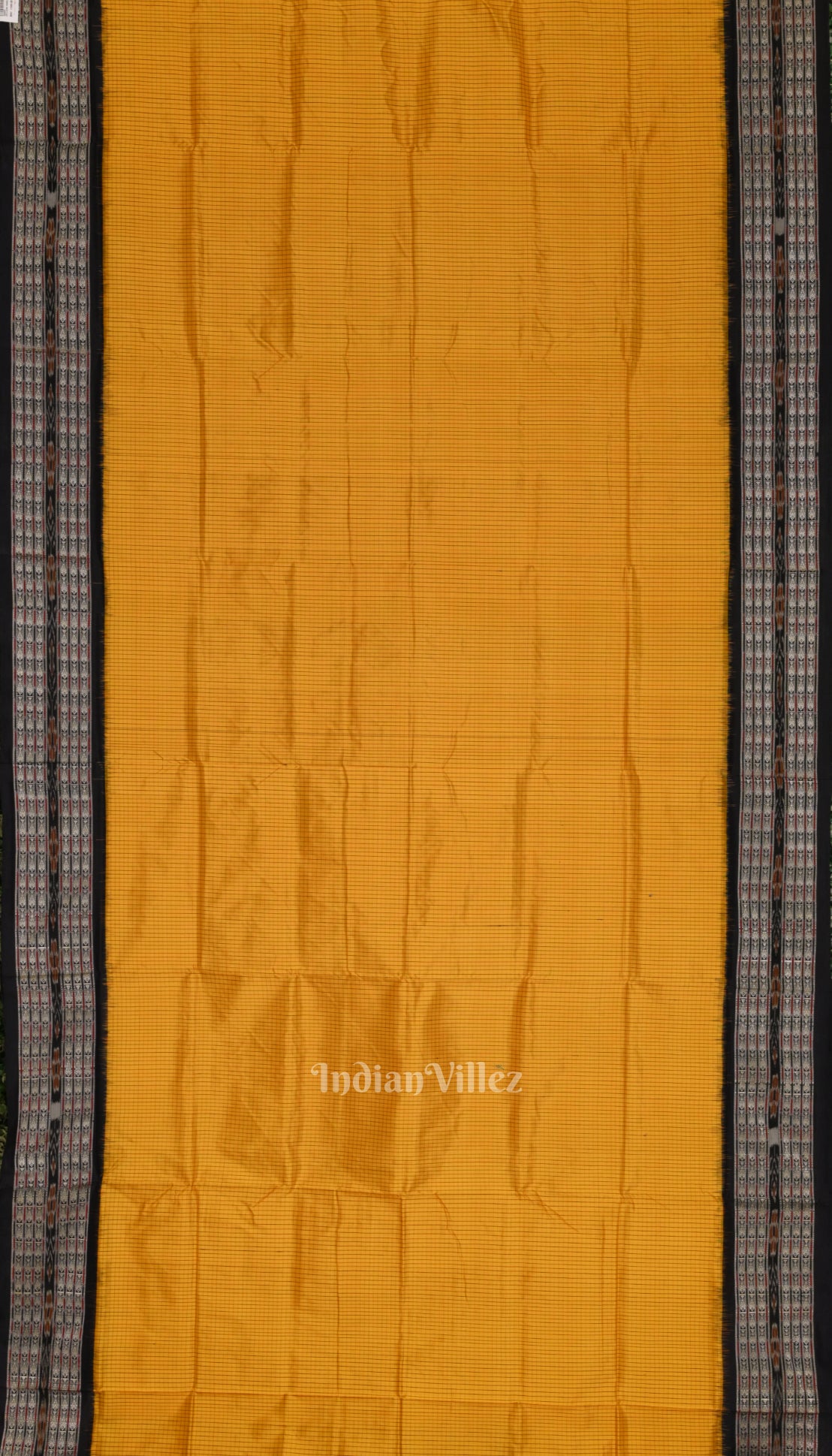 Mustard Yellow Black Checks Sachipar  Khandua Silk Saree 