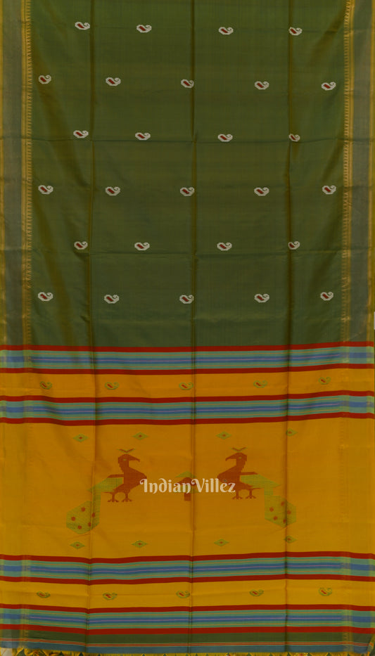 Musk Green With Yellow Pure Bishnupuri Silk Saree