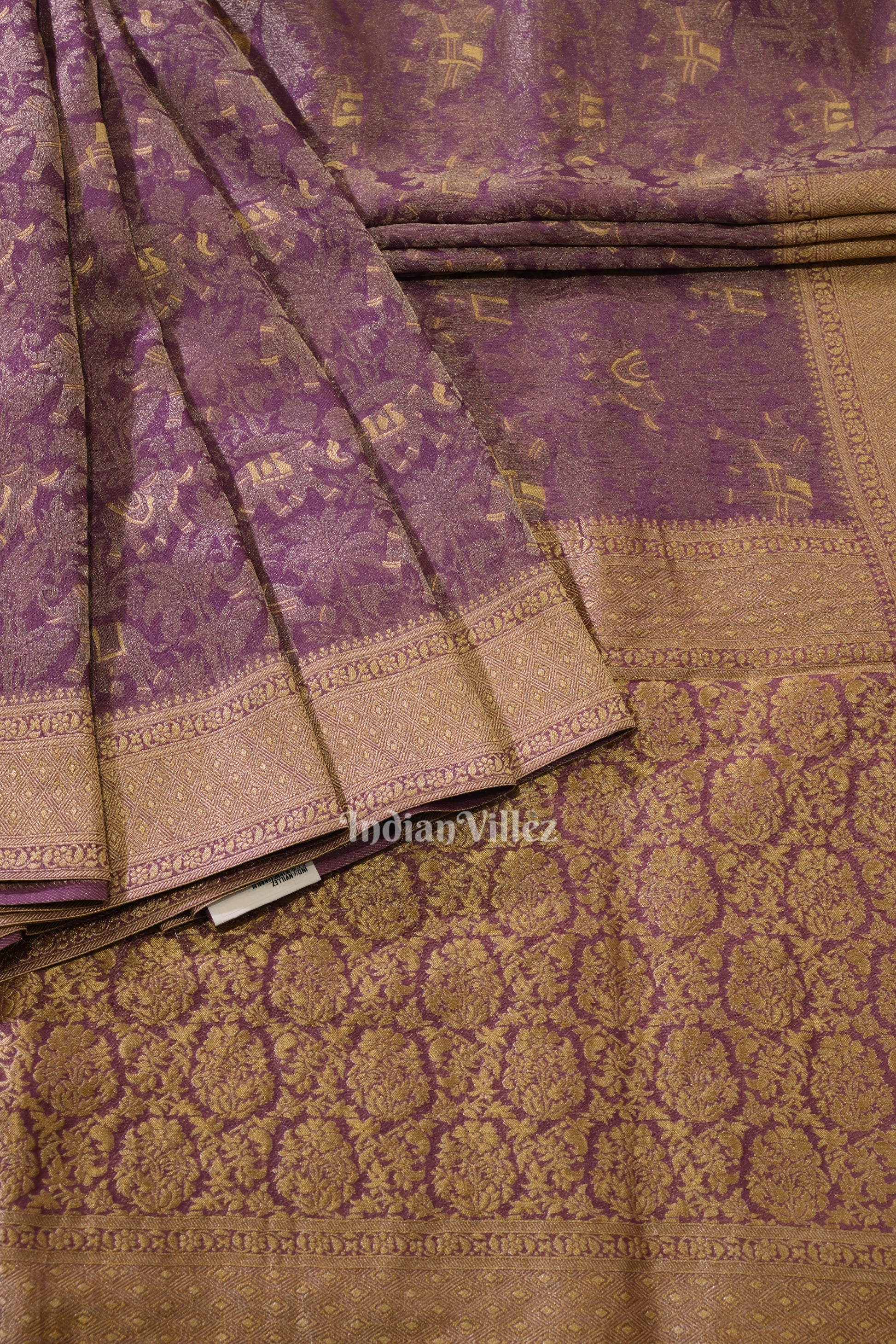 Woven Golden Border Lavender Purple Banarasi Katan Tissue Saree